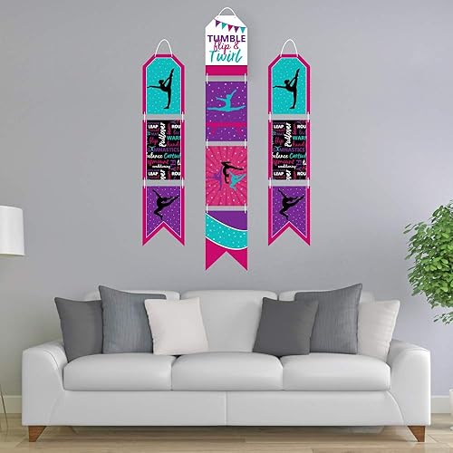 Miniatura 2 de Big Dot of Happiness Tumble, Flip and Twirl – Gimnasia – Pancartas verticales colgantes de papel para puerta – Kit de decoración de pared para