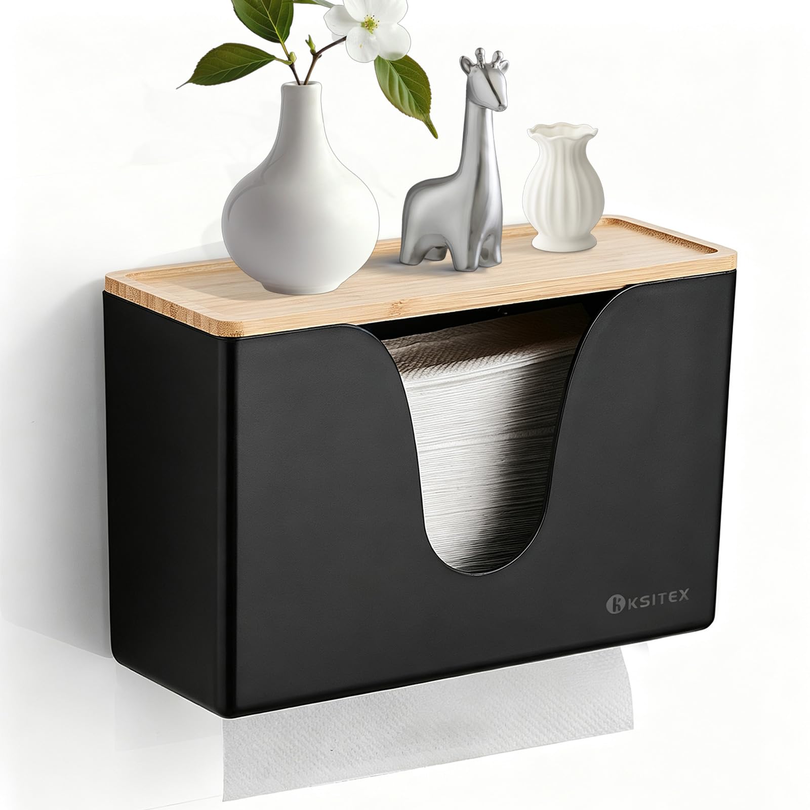 Dispensador de Toallas de Papel Pared con o Mesa Bambú Tapa, Negro | Dispensador Papel Secamanos Baño y Cocina,para C/Z-Plegados Papel Global Recycled Standard Global Recycled Standard Global Recycled Standard