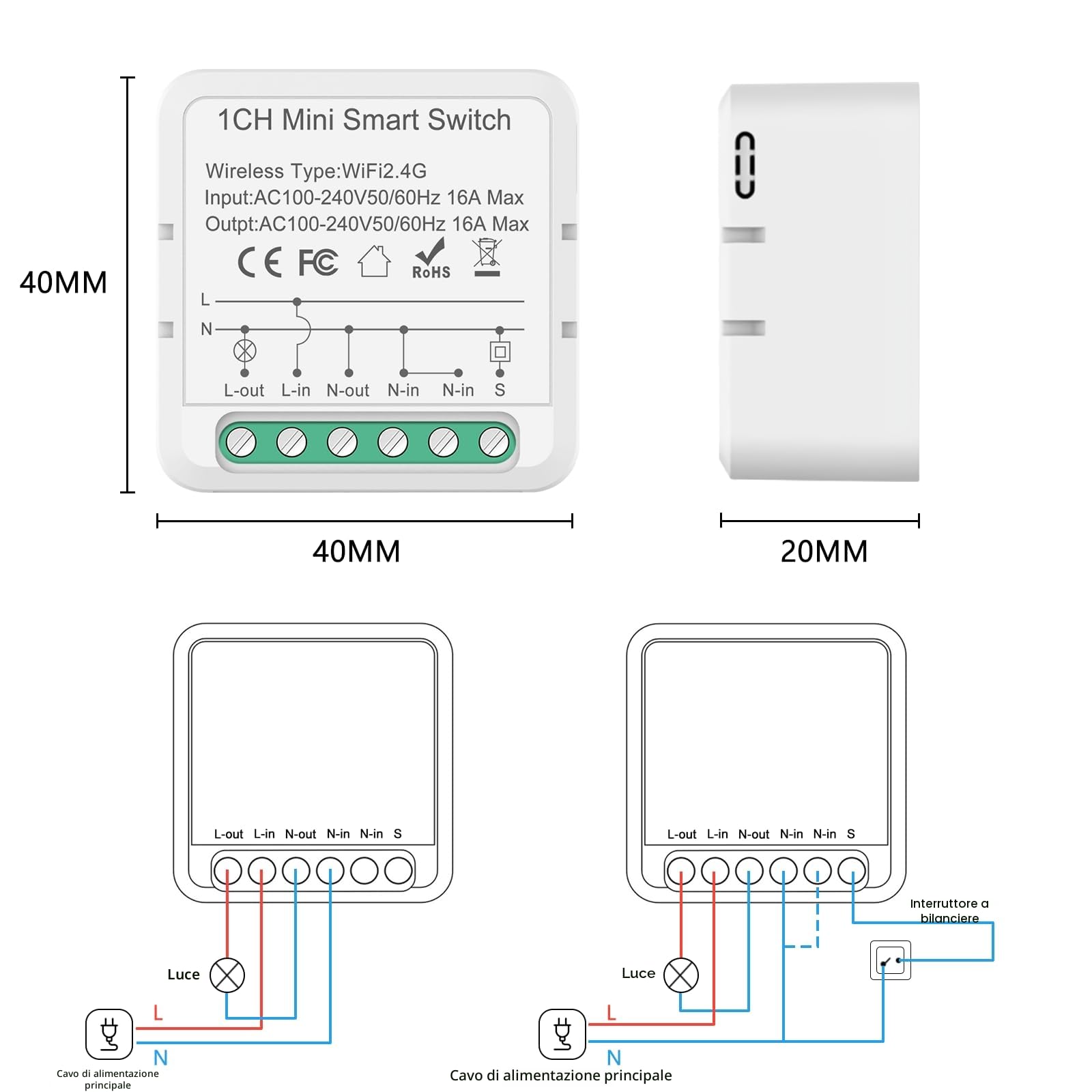 Interruttore Wifi Smart Life, 2.4G Interruttore Smart Wifi,Mini intelligente, Smart Luci Rele Module,Controllo Remoto via App Smart Life/Tuya per Domestica Intelligente