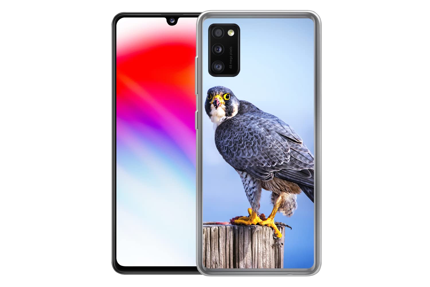 MuchoWow Funda para Samsung Galaxy A41 - Primer Plano de un Ave rapaz sobre un Grueso Palo de Madera - Funda de Silicona/Funda Blanda para teléfono móvil