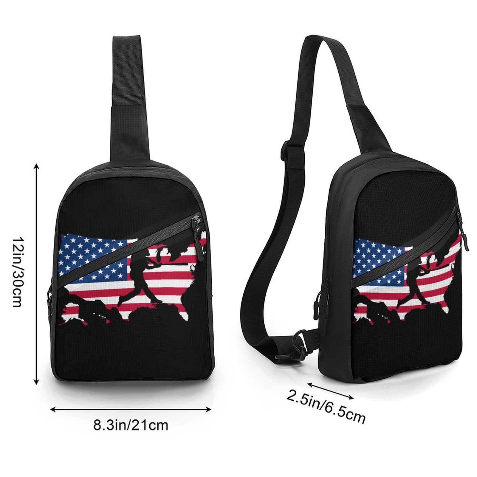 U.S.A Map Flag Baseball Player Chest Bag Foldable Crossbody Unisex Pack Travel Hiking Adjustable Shoulder Straps Sling Bags