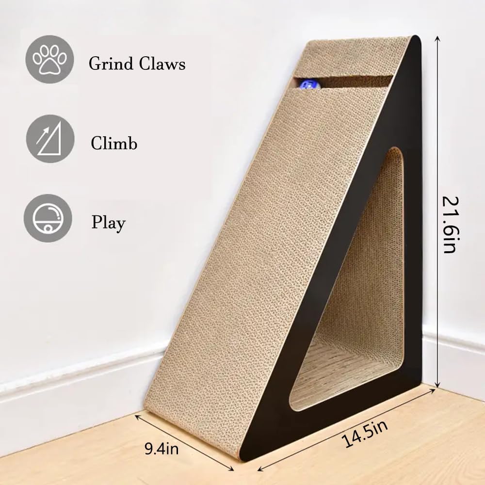 review Cat Scratcher Cardboard, Ramp Triangular Cardboard Toy with Interactive Spinning Balls, Cat Scratcher Pad for Indoor Cats Relieves Stress, Reversible, Durable, Promotes Activity, Pre-Sale