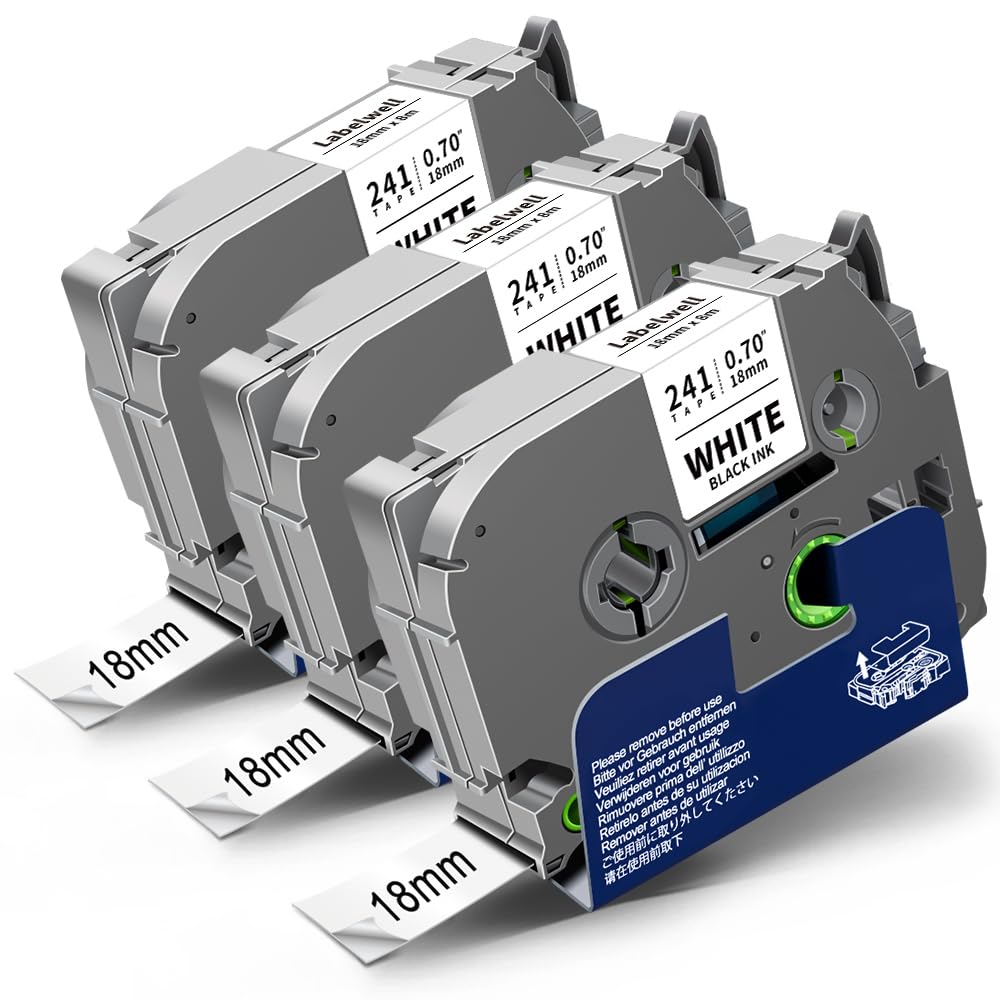 3x Labelwell kompatibel für Brother P-touch Bänder TZe-241 18mm Schriftband für Brother TZ Tape TZ-241 TZe241 Schwarz auf Weiß für Ptouch PT-2030 PT-D450VP PT-D400 PTE300VP PTE500VP PT-D600 PT-P750W
