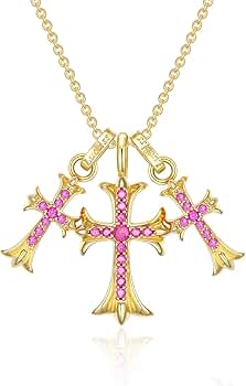 3連 クロスネックレス 十字架 ジルコニア CZ 22kゴールドコーティング Amazon | [ラクリス] クロス ネックレス 国内メーカー 3連 24K