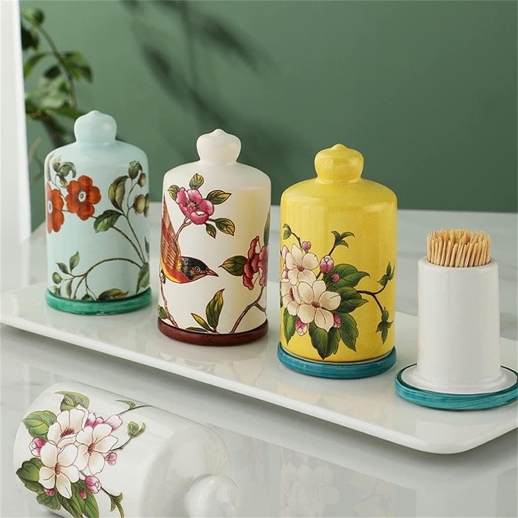 Toothpick Box, Toothpick Holder,Toothpick Dispenser,Ceramic Flower Pattern Toothpick Holder Cotton Swab Box