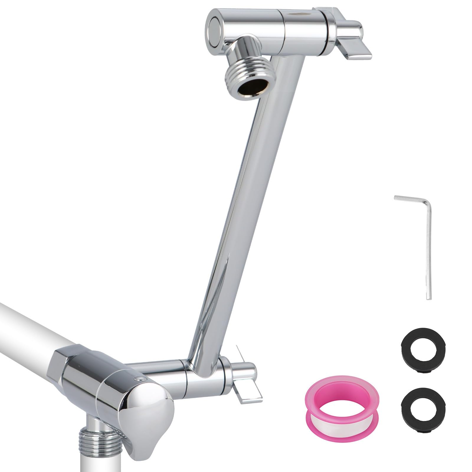 Shower Extension Arm 11Inch with 3-Way Diverter Valve G1/2 Universal Thread for Use in Bathroom(Chrome)