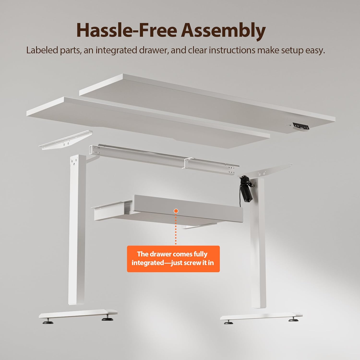 Agilestic Electric Standing Desk with Drawers, 48 x 24 Inches Height Adjustable Desk, Stand up Computer Table with Memory Preset, for Work Office Home, Integrated Drawers-White