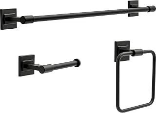 Delta Faucet McLaren 3-Piece Bathroom Set, Matte Black, 18"/24" Towel Rack, Toilet Paper Holder, Ring MCL63-MB