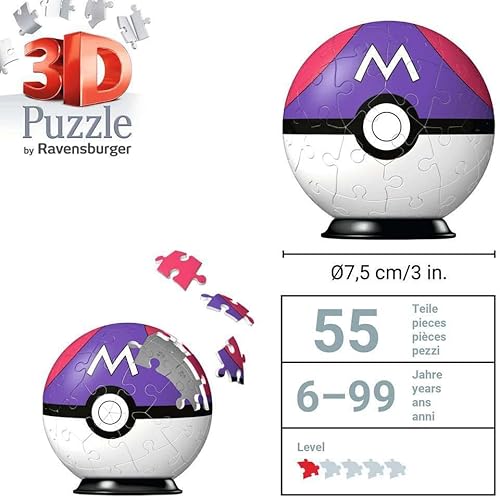 Miniatura 5 de Ravensburger Rompecabezas 3D 11564 - Bola de rompecabezas Pokémon Pokéballs - Master Ball - ES Master Ball - 54 piezas - para fanáticos de Pokémon a