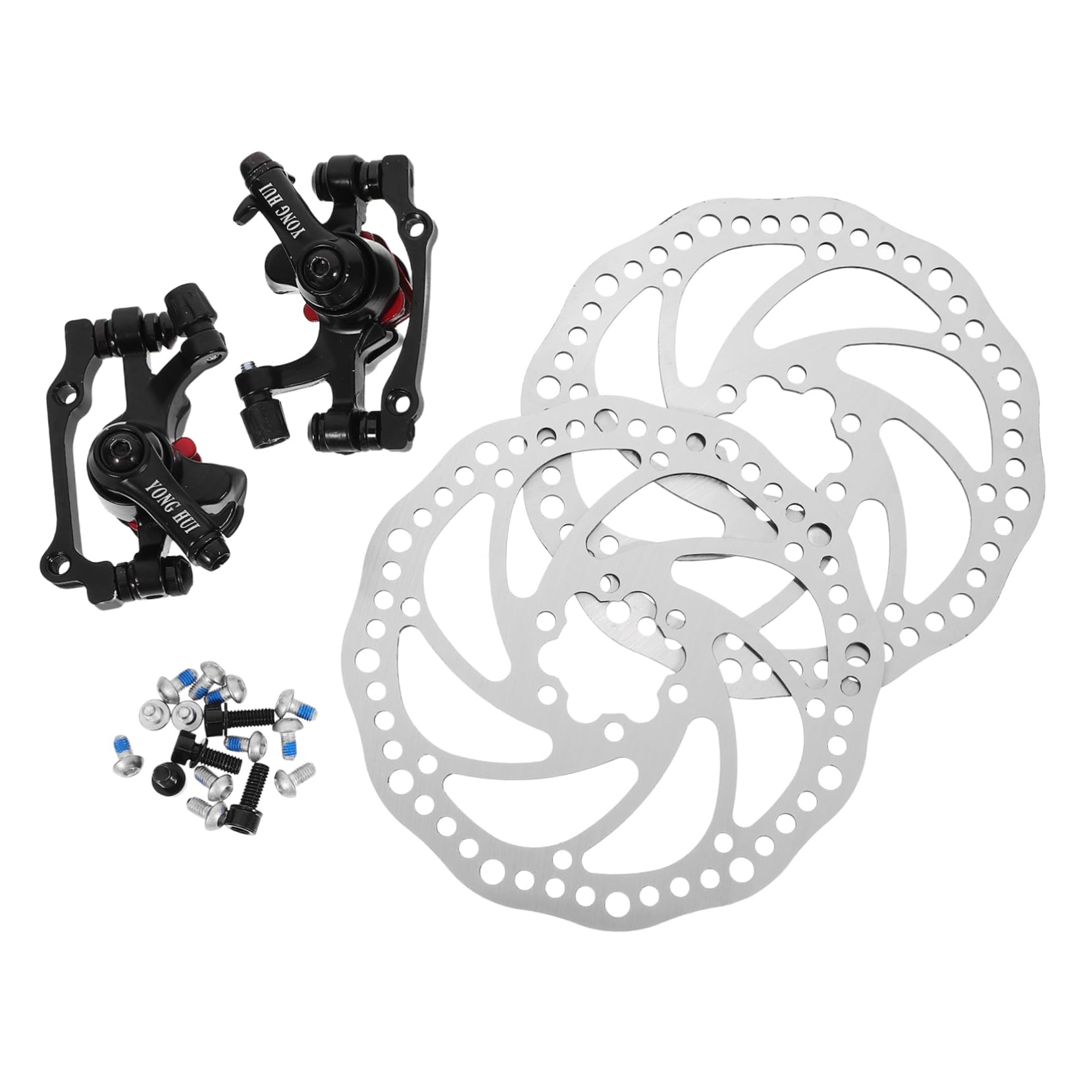 Parliky Mountain Bike Disc Brake Kit Front Rear Rotor Set 160mm Diameter Aluminum Mechanical Caliper Dual Knob Adjustment Silver