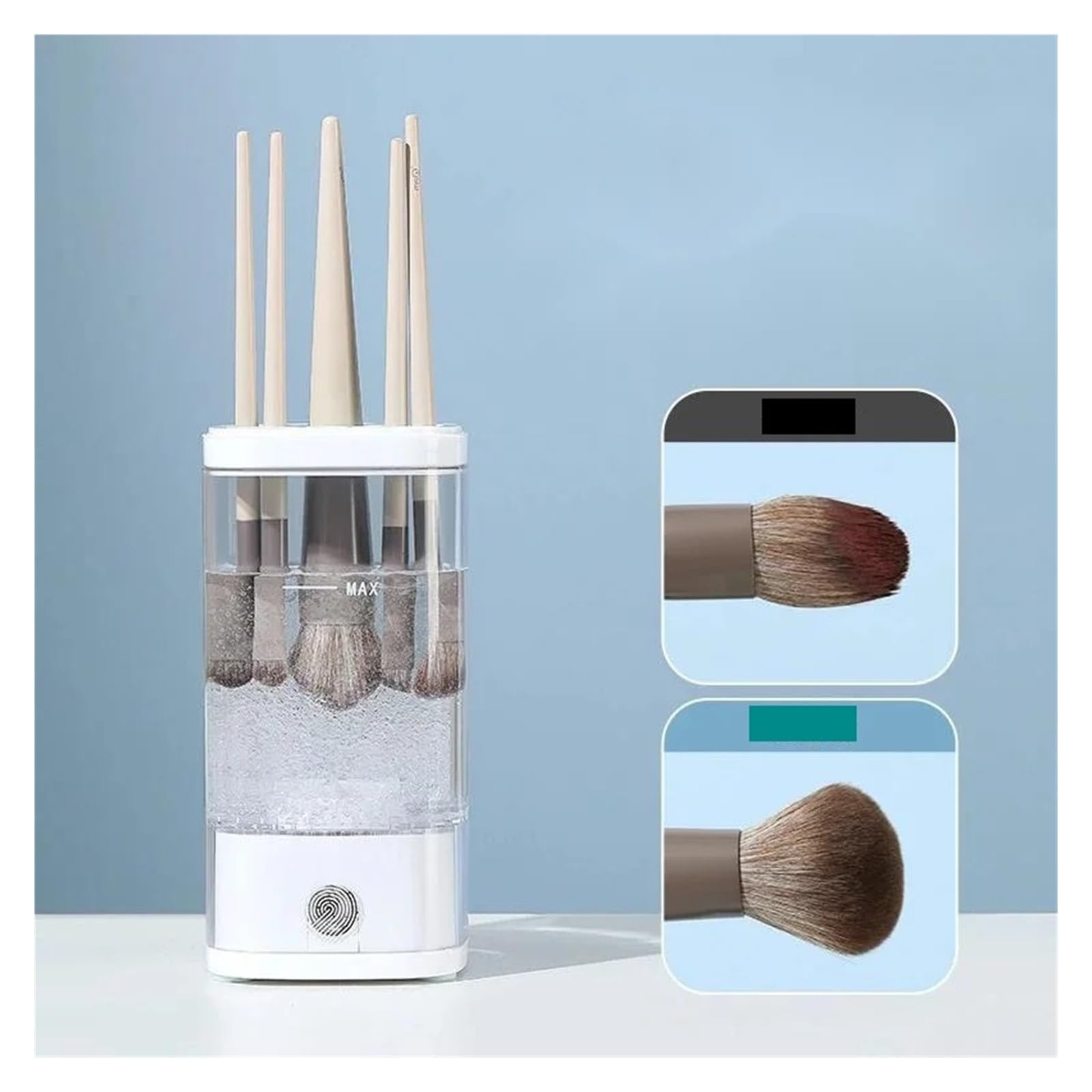 Convient pour nettoyeur automatique de pinceaux de maquillage avec boîte de rangement – pour éponges, houppettes et outils de beauté – Cadeau idéal pour les femmes et les maquilleurs
