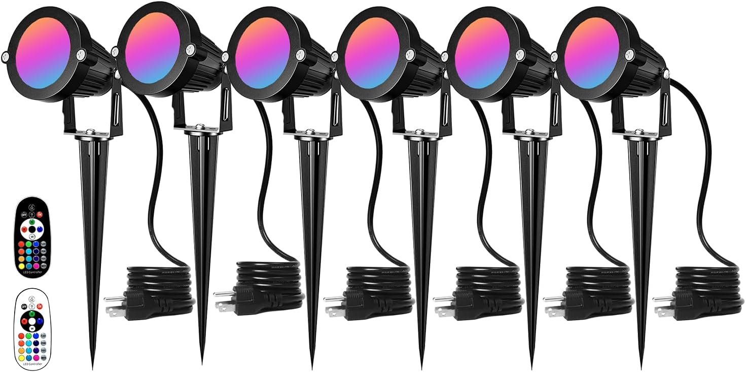 6 Pack RGBW LED Spot Lights Color Changing Spotlight,120V Landscape Lights, Home,Garden,Yard with Remote US Plug