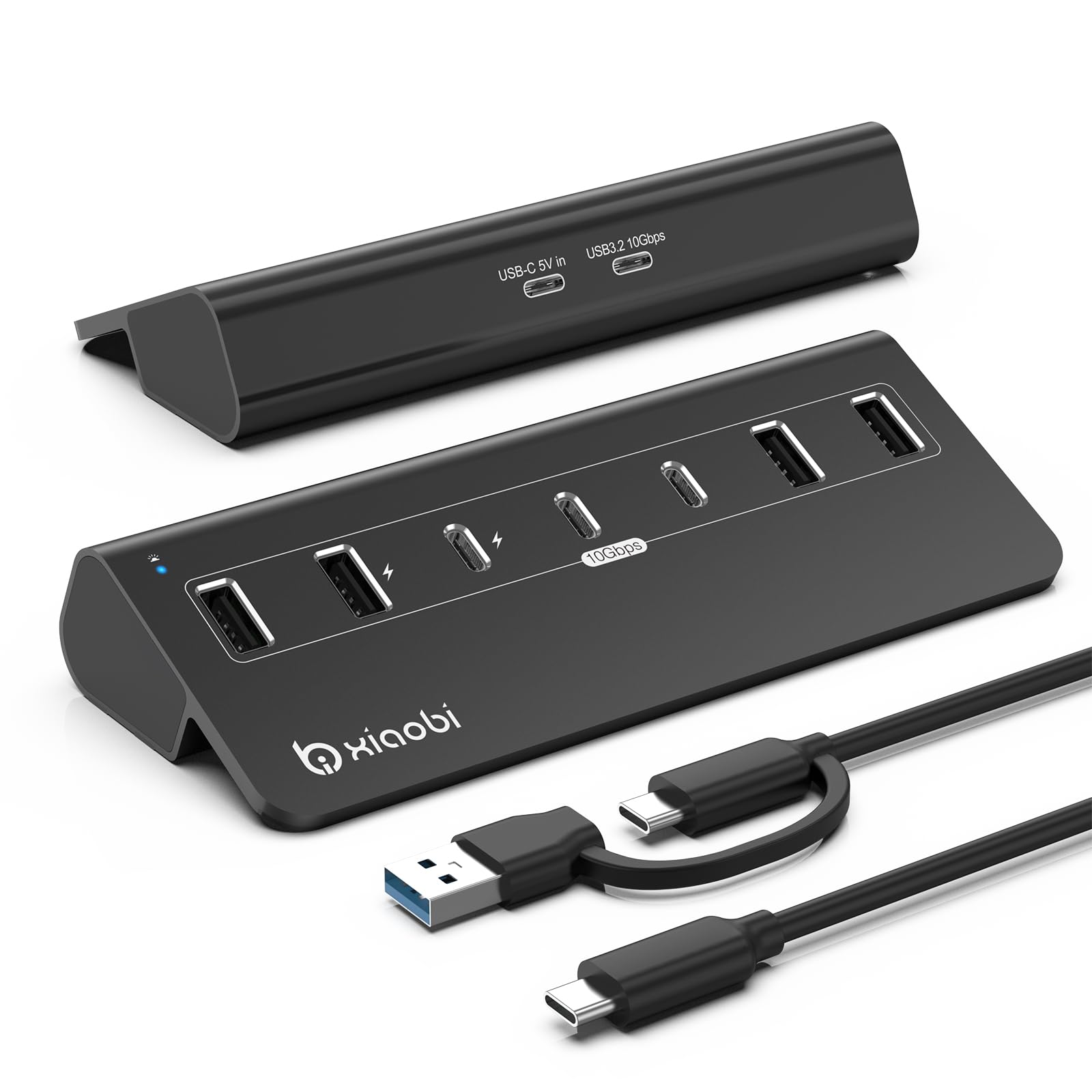 Xiaobi USB Hub mit Netzteil, 7 Port USB Hub 3.2 Gen 2, 10 Gbps USB Verteiler mit Netzteil 5V 3A Powered USB hub Adapter 4 USB-A & 3 USB-C Ports BC1.2-Schnelladung für iPhone 17/16 MacBook iPad Laptop