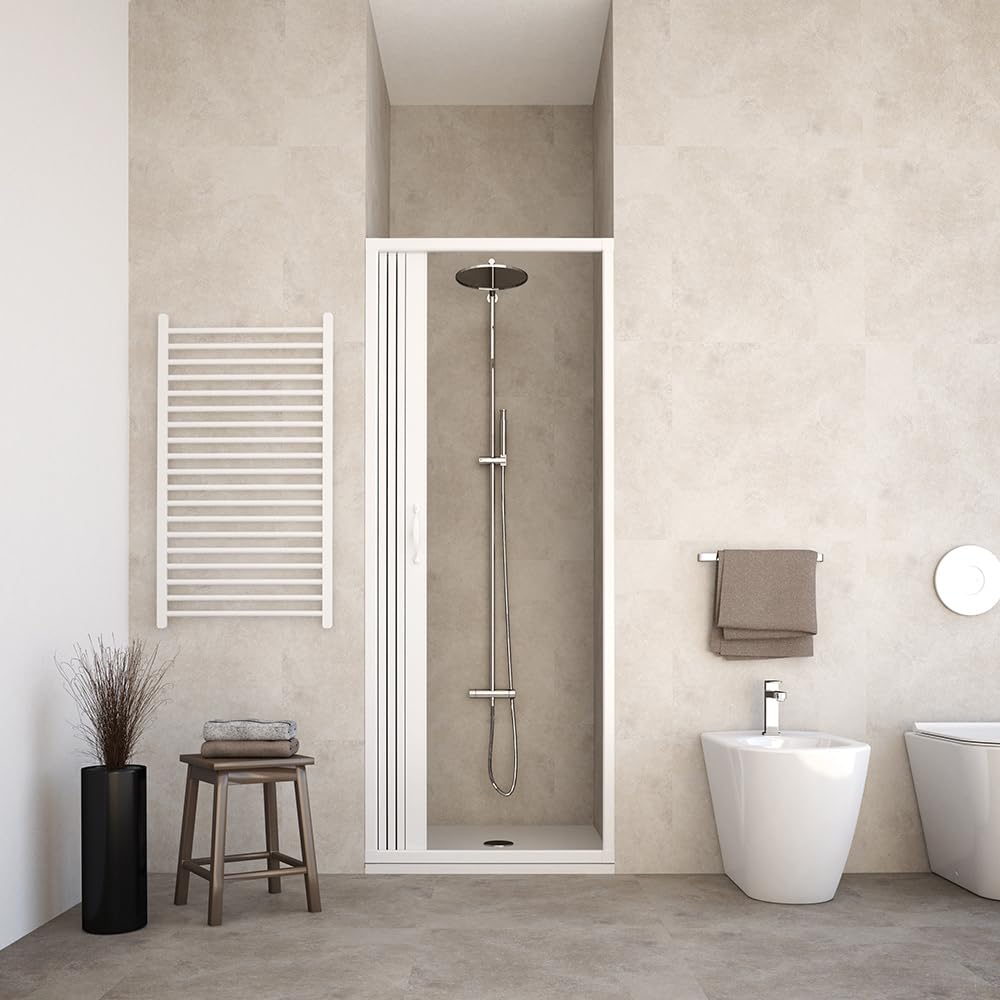 HD CASA Box Doccia a Soffietto in PVC Modello Giada, Anta Unica Estendibile con Pannelli Semitrasparenti, Apertura Laterale, Cabina Doccia Salvaspazio Bianca Made in Italy 80 cm