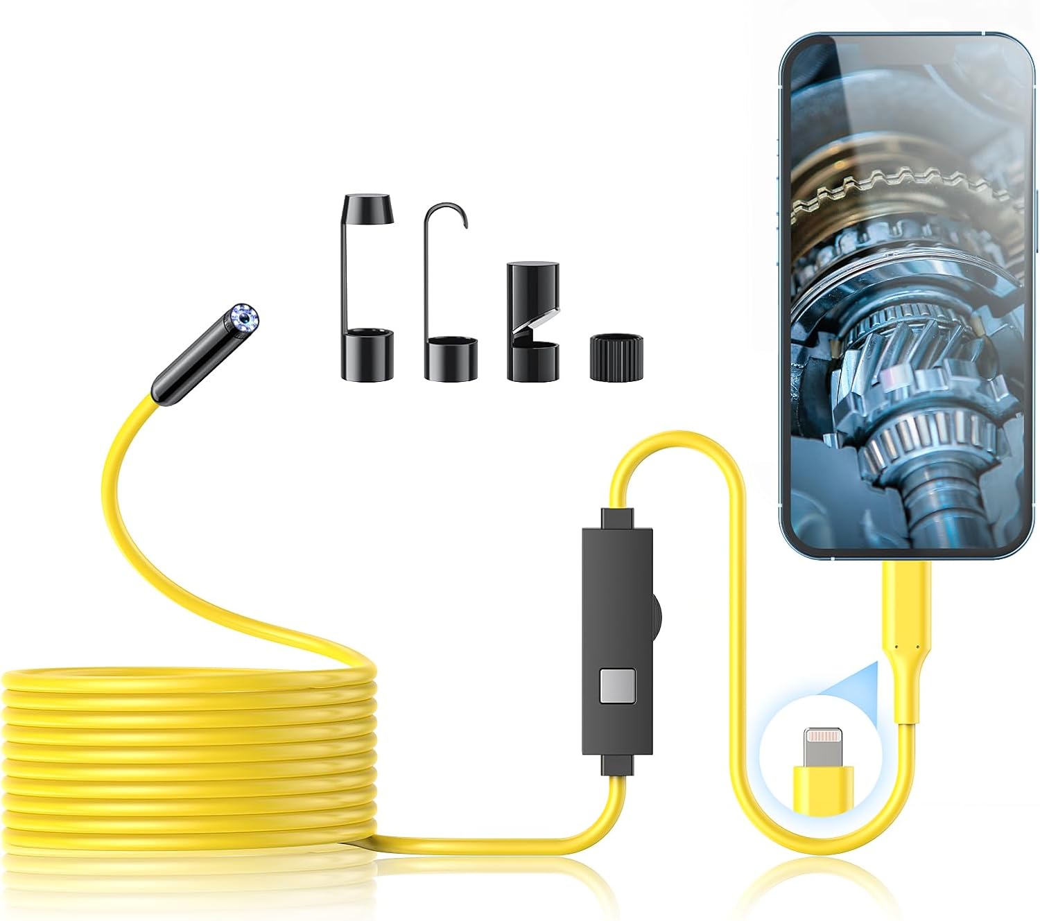 Endoscope Camera with Light,1920P HD Borescope Tools with 8 Adjustable LED Lights, Endoscope with Semi-Rigid Snake Camera, Inspection Borescope for iOS and Android-16.4ft Single Lens(Yellow)
