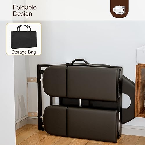 Miniatura 5 de Paddie Silla portátil de tatuaje para cliente, mesa de masaje plegable para esteticista con bolsa de almacenamiento, reposapiés divididos ajustables