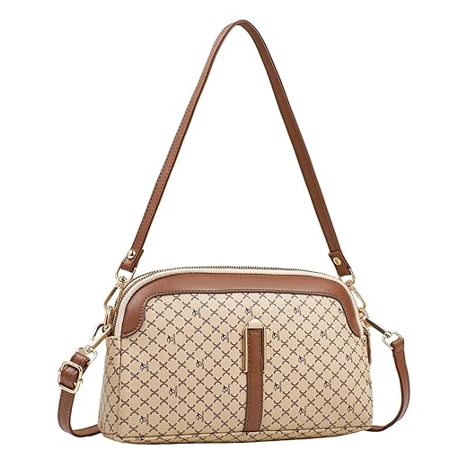 Bolsa De Couro Feminina Média Transversal Crossbody E Ombro Ajustável, Duas Divisões com Zíper, Impermeável