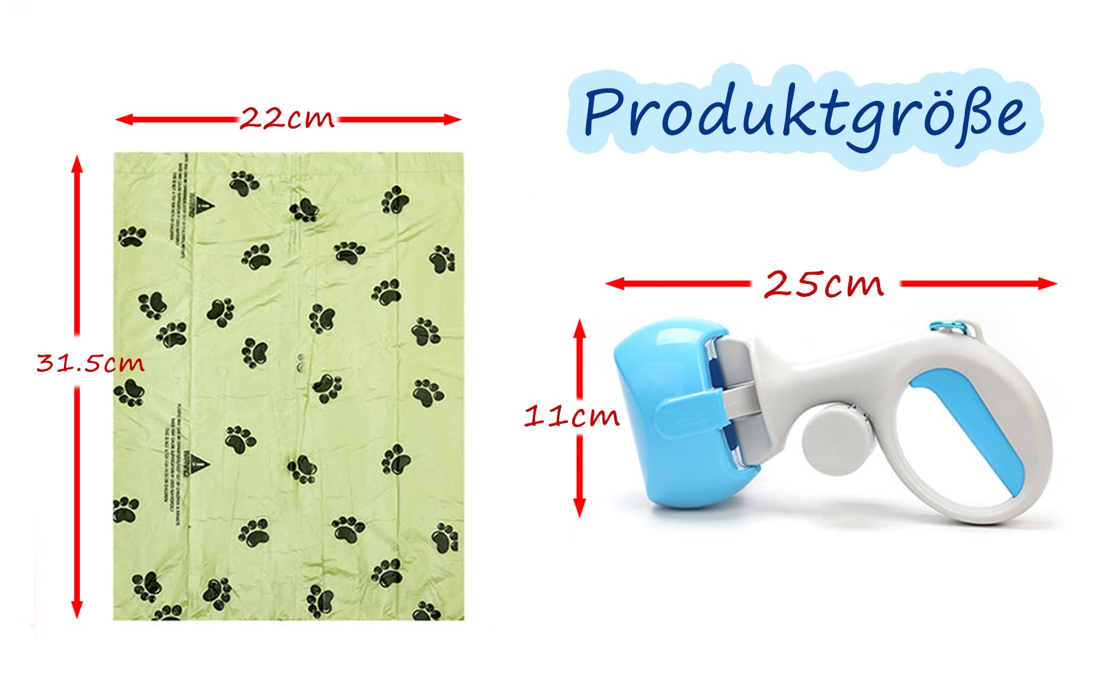 Hundekotgreifer mit Beutel Hundekotschaufel Set Tragbar Pooper Scooper Hundekot Aufsammler mit Tüte Greifer Hundekotbeutel Biologisch Abbaubar mit Hundekotbeutelspender für Haustier Hunde Katzen