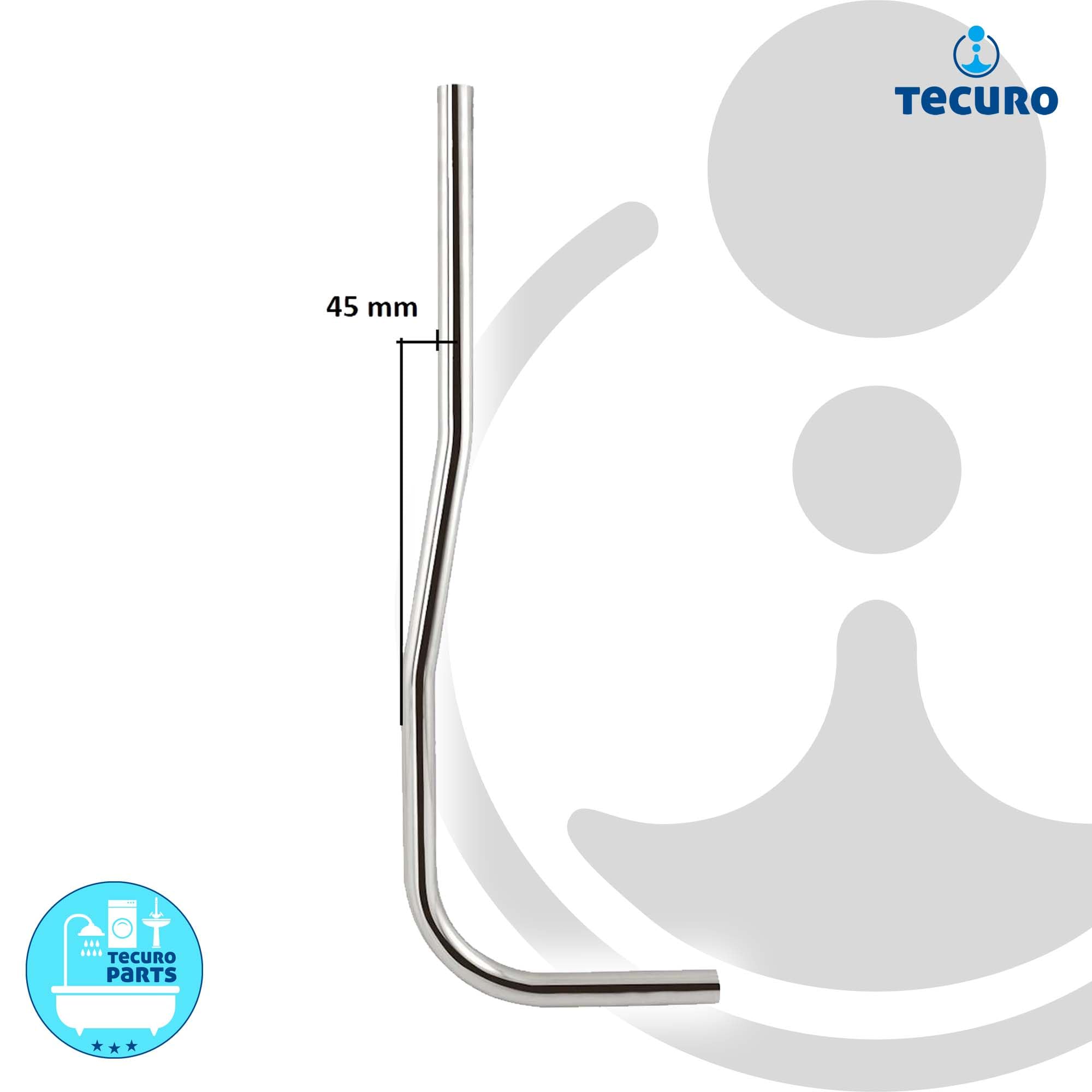 tecuro Spülrohr für WC-Druckspüler - Messing verchromt 700 x 200, 45 mm gekröpft