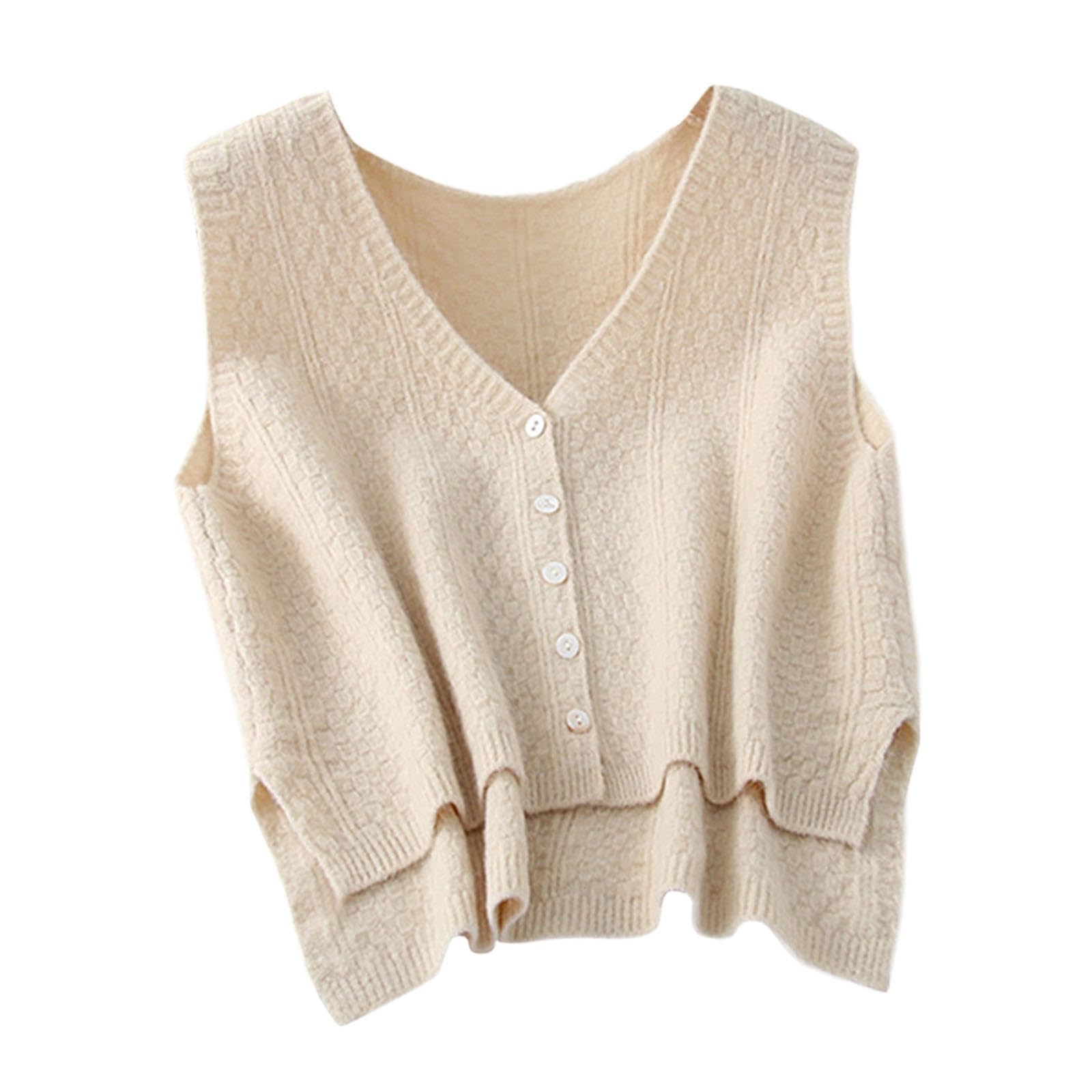 myaddiction Women Sweater Vest Breathable V Neck Casual Fashion Jumpers Sleeveless Gilet Apricot-picture-48