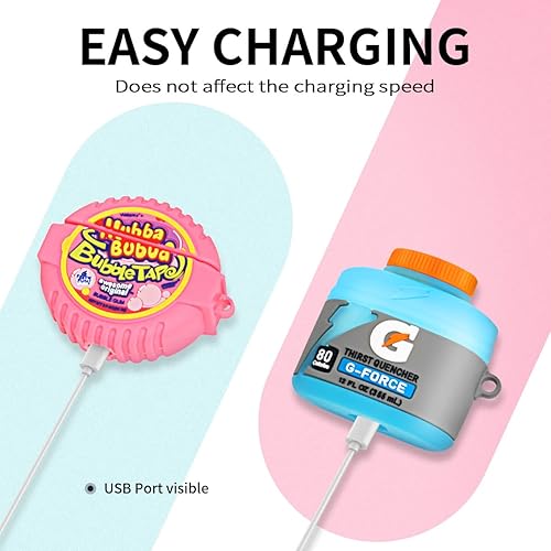 Miniatura 4 de [Paquete de 3] Linda funda de carga de silicona, divertido diseño de dibujos animados en 3D, agua deportiva, patata tekis + goma de mascar para