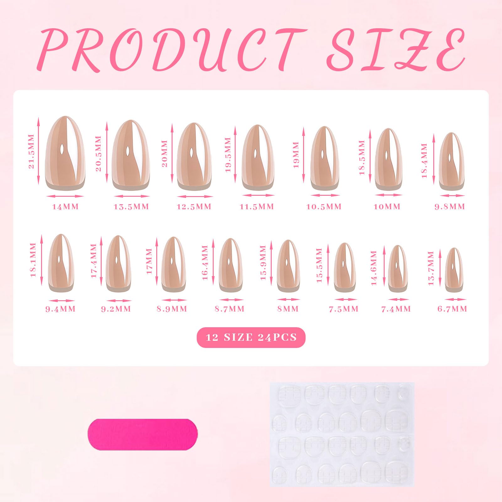 Press On Nails Zestaw 24 krótkich sztucznych paznokci w kształcie migdałów z chromowanym odcieniem chromu, efektem lustra i perłowym połyskiem, do eleganckiego użytku na co dzień