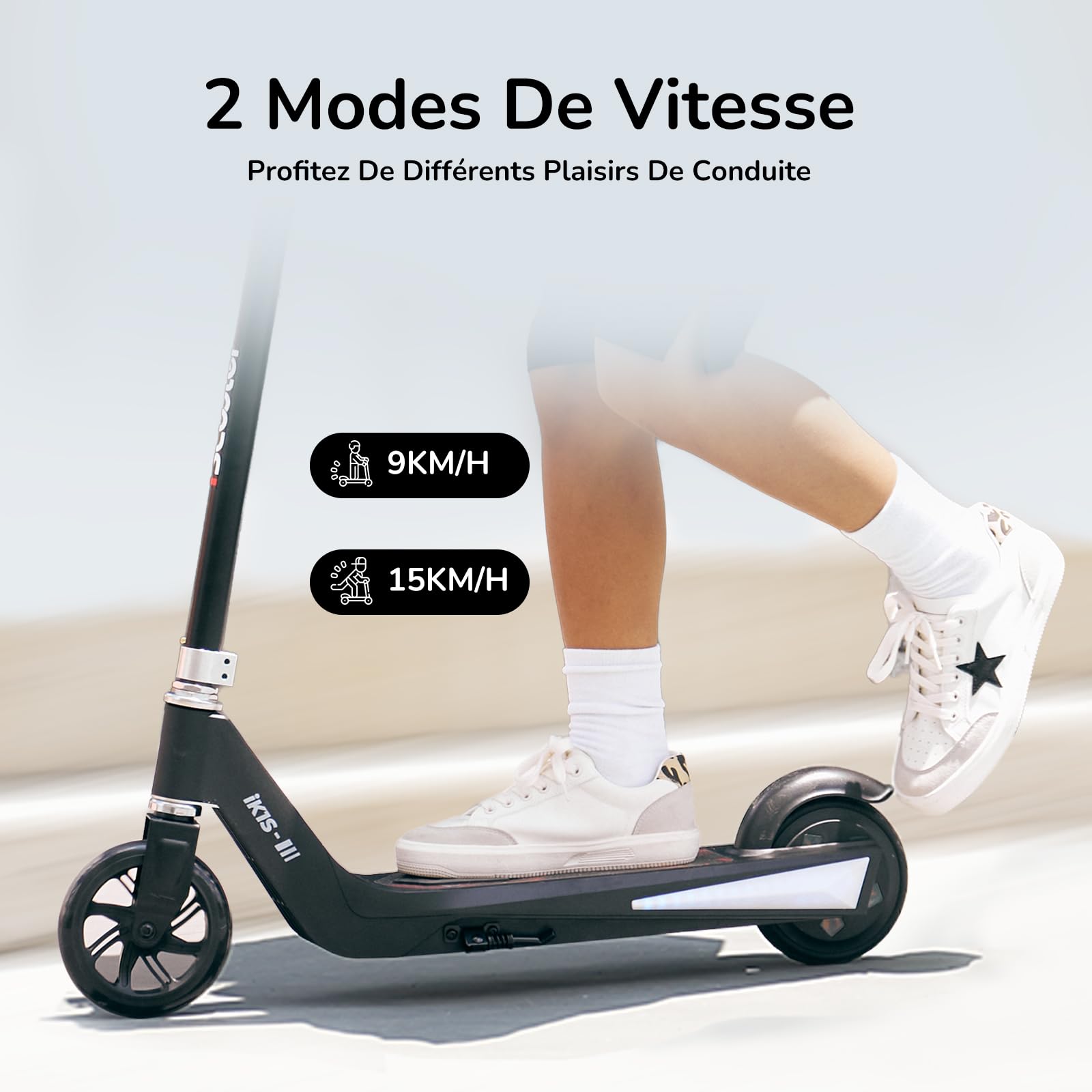 iScooter Trottinette Électrique Enfant 6-10 Ans,2 Vitesses 10/15 km/h,Roue Avant Lumineuse et LED Multicolores,Hauteur Réglable sur 3 Niveaux,Charge Max 50kg