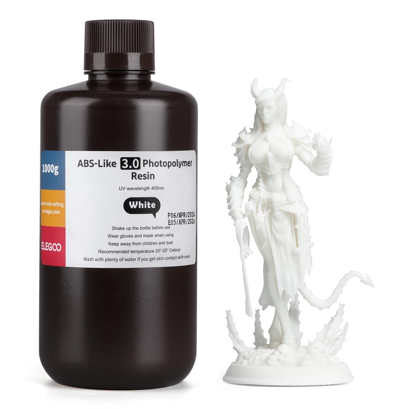 ELEGOOABS-Like 3D Printer Resin 3.0, 405nm UV-Curing Photopolymer Resin for LCD/DLP 3D Printing, with Enhanced Strength and Toughness, High Precision, Low Viscosity, White 1000g