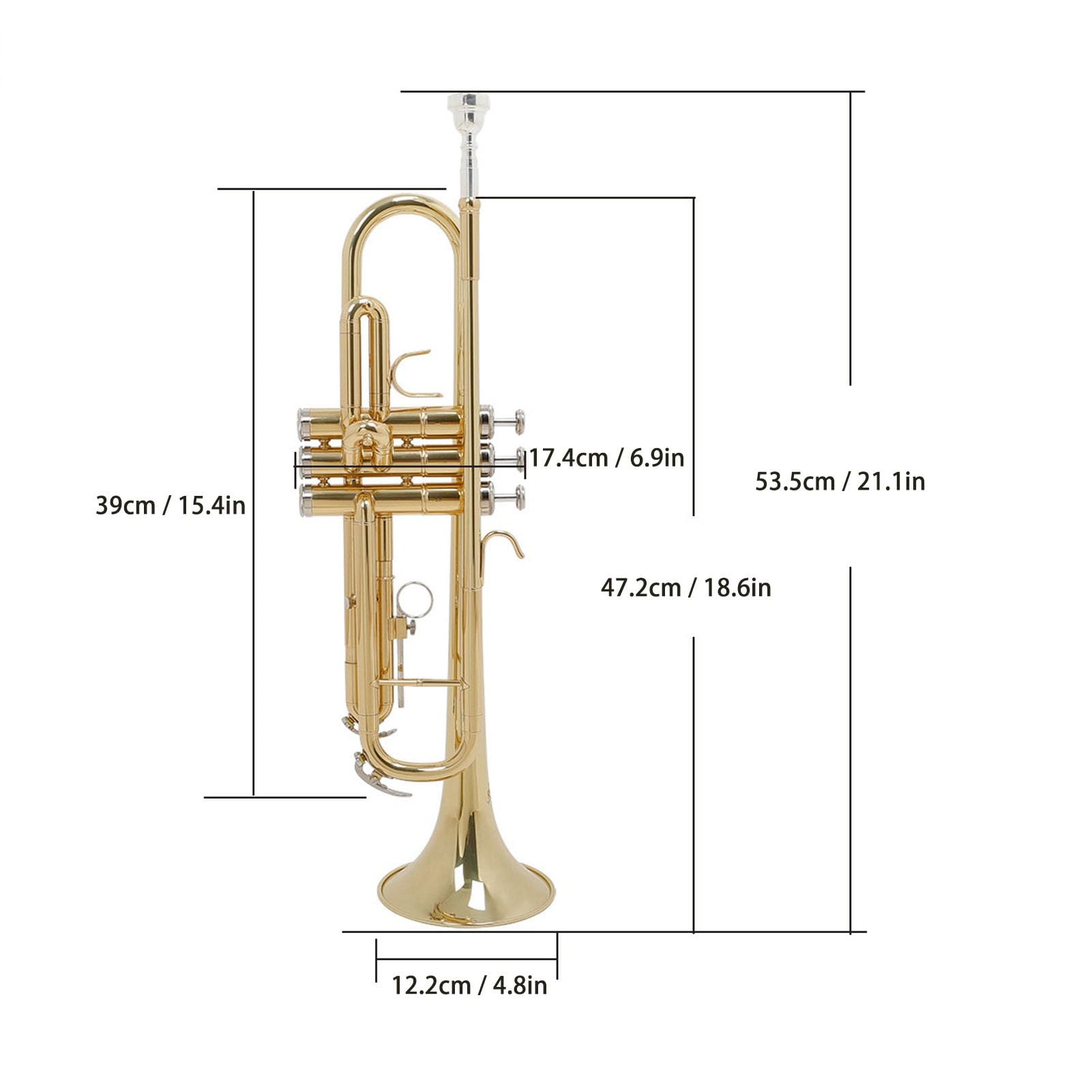 Ensemble de Trompettes en Sib, Instrument à Vent de Trompette à Touches Confortables pour les Débutants pour une Performance Quotidienne (GOLD)