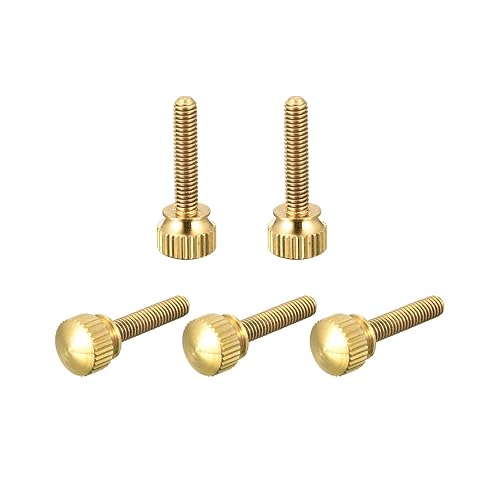 Miniatura 90 de uxcell 5 tornillos moleteados para el pulgar, pernos de hombro de latón M5 x 0.472 in, perillas de agarre escalonadas para PC, electrónicos