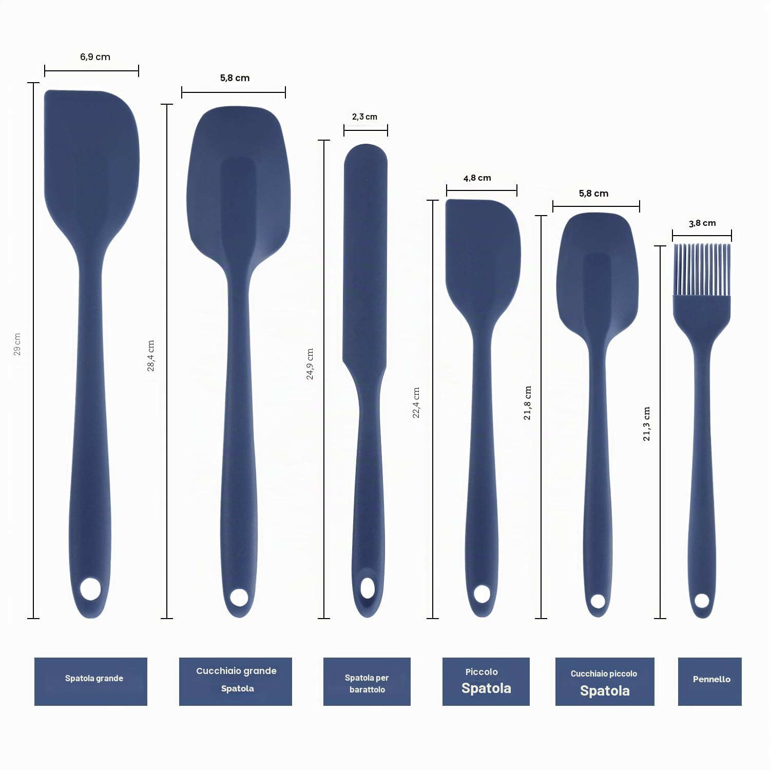 6 Pezzi Spatole in Silicone, Spatole per Dolci, Cucina in Silicone Spatola da Resistente al Calore fino a 230 ºC Antiaderent Set per Cuocere e Cucinare, Blu