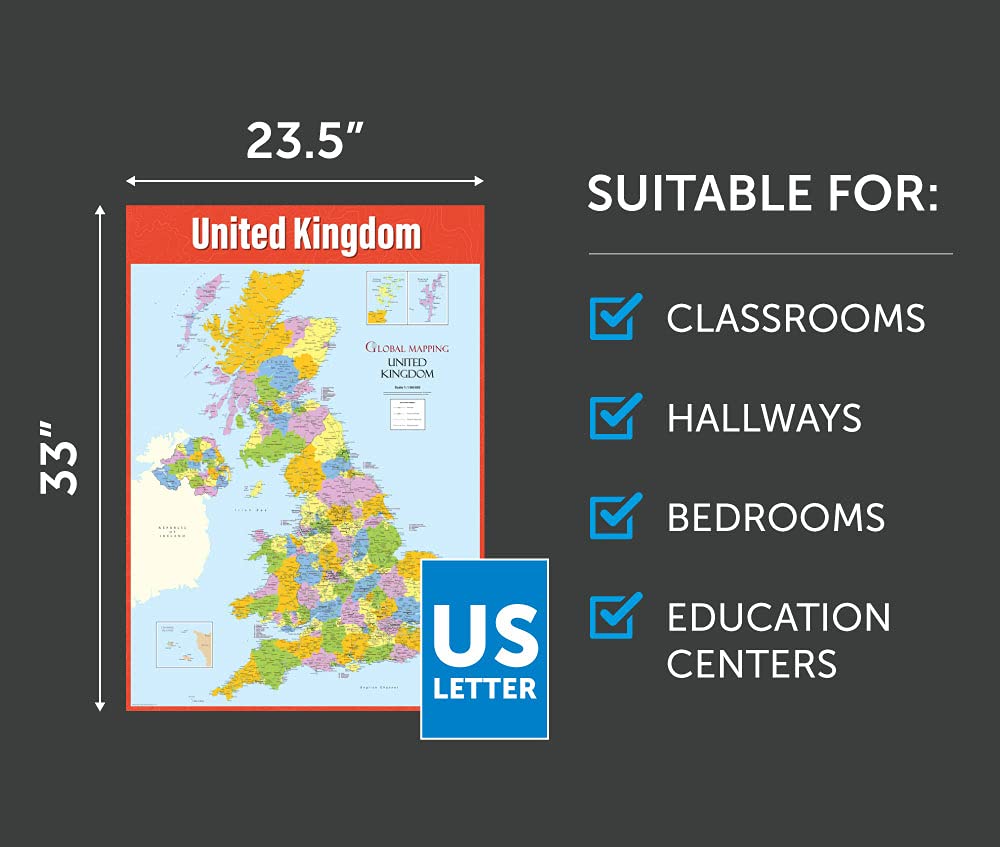 UK Map | Geography Posters | Laminated Gloss Paper measuring 33" x 23.5" | Geography Classroom Posters | Education Charts by Daydream Education - Image 2
