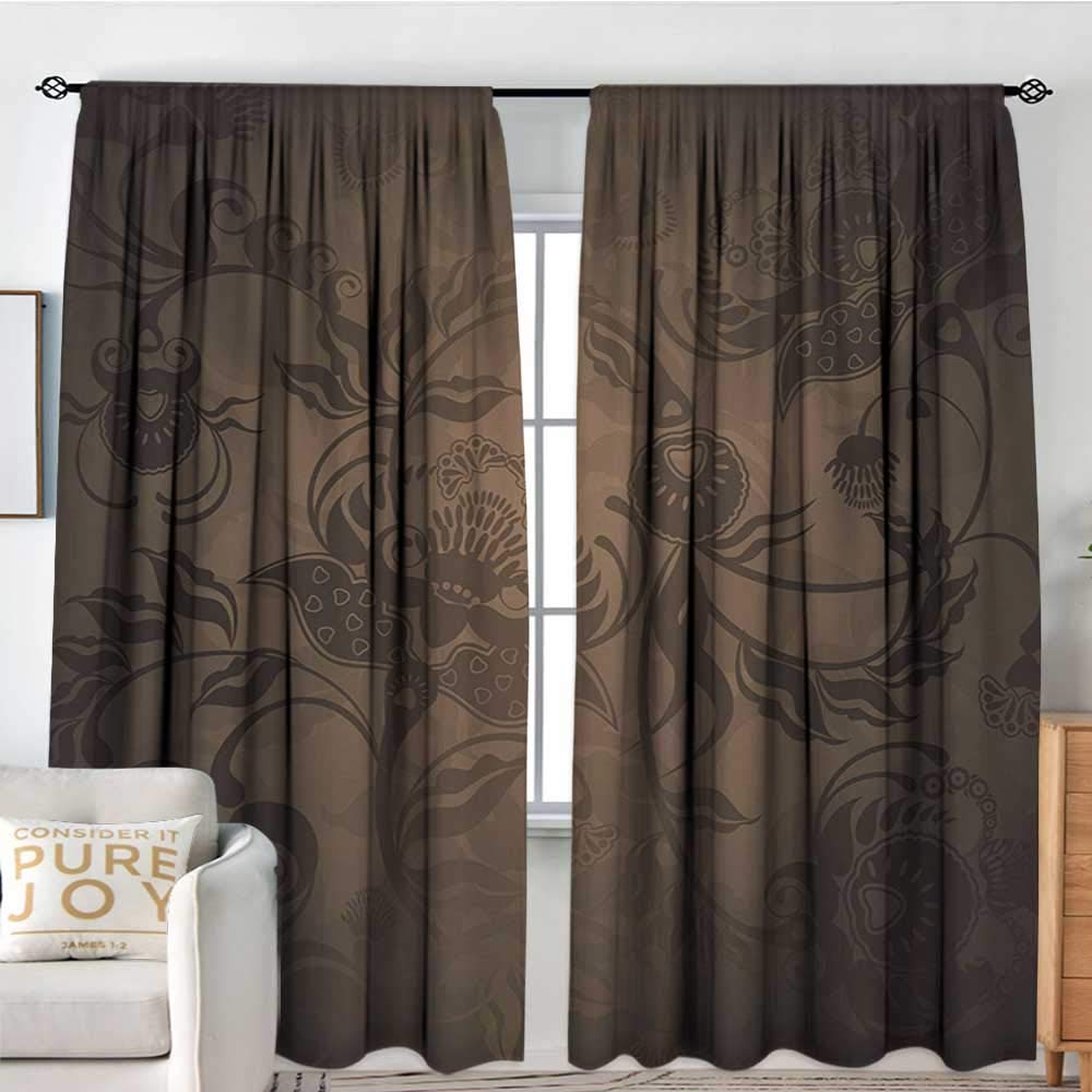 NUOMANAN Pattern Curtains Victorian,Floral Paisley Ivy Design Leaves with Abstract Details Ancient Print,Seal Brown Chocolate,Rod Pocket Curtain Panels for Bedroom & Kitchen 72"x96"