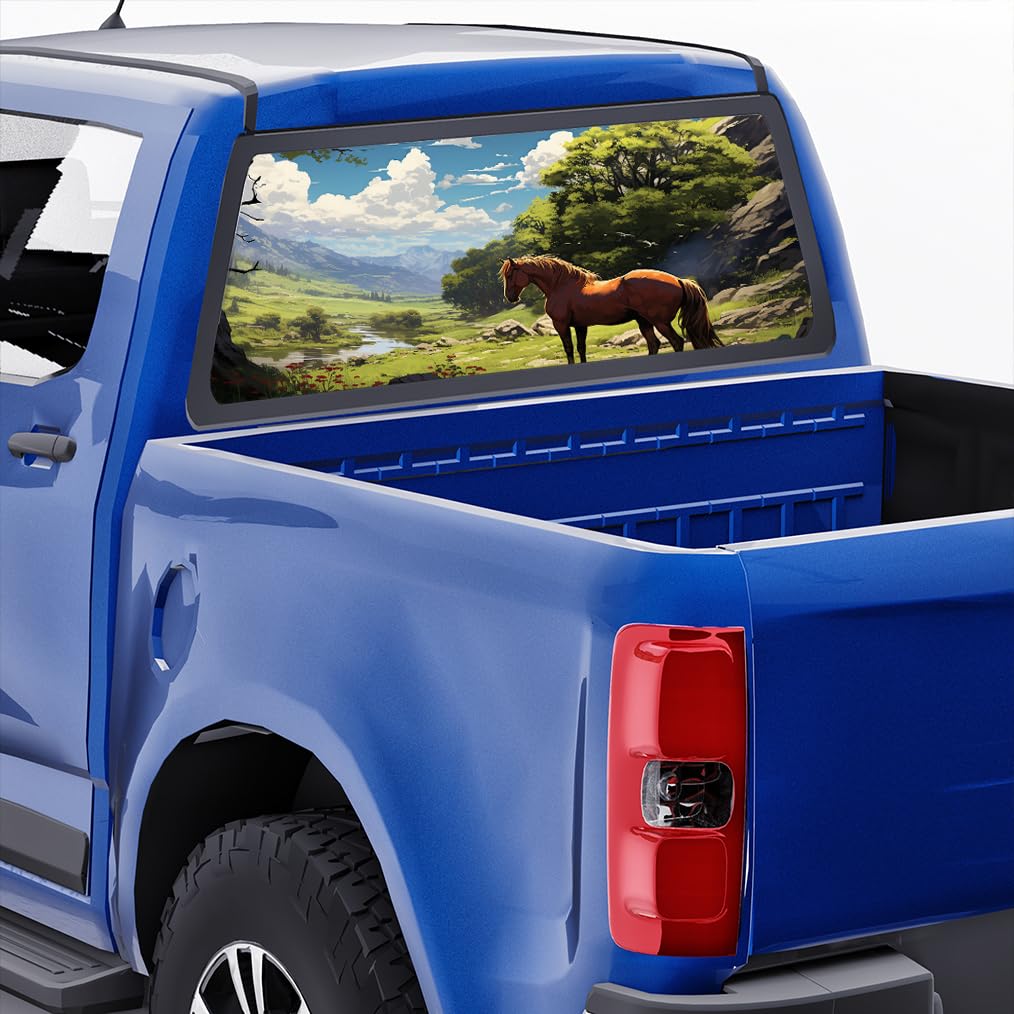 Emblema del distintivo sul mio pick-up, camion, camion, SUV, conversione automatica Adesivo for lunotto posteriore Decalcomanie rustiche for cavalli for camion Acquerello Alba Animali della foresta Ca