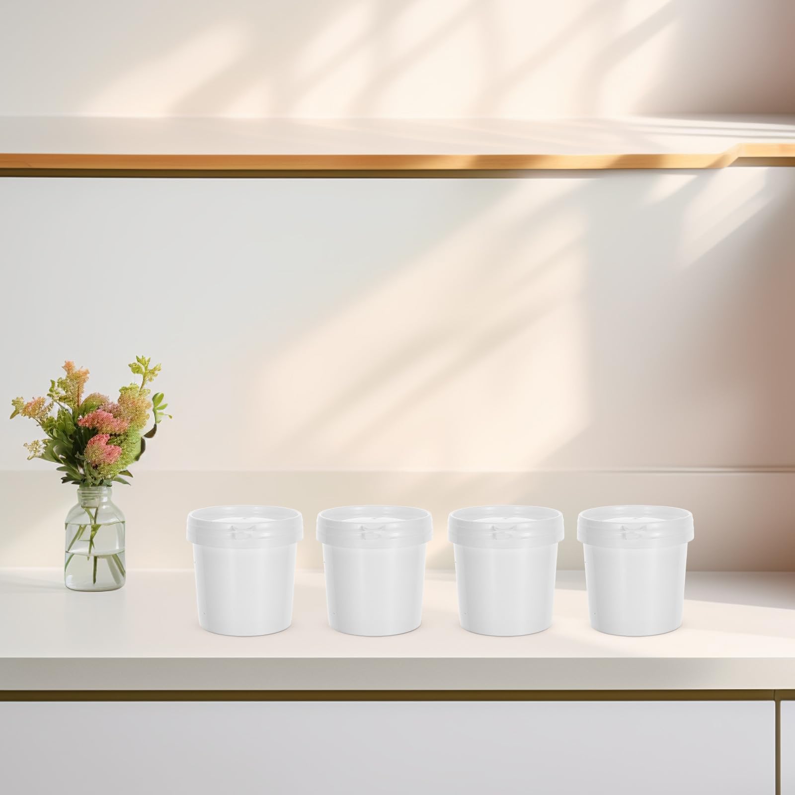 PACKOVE Lot de 4 Bucket Seau Vide avec Couvercle 500ml en Plastique, Fermeture Sécurisée, pour Produits Chimiques et Huile Moteur, Usage Industriel