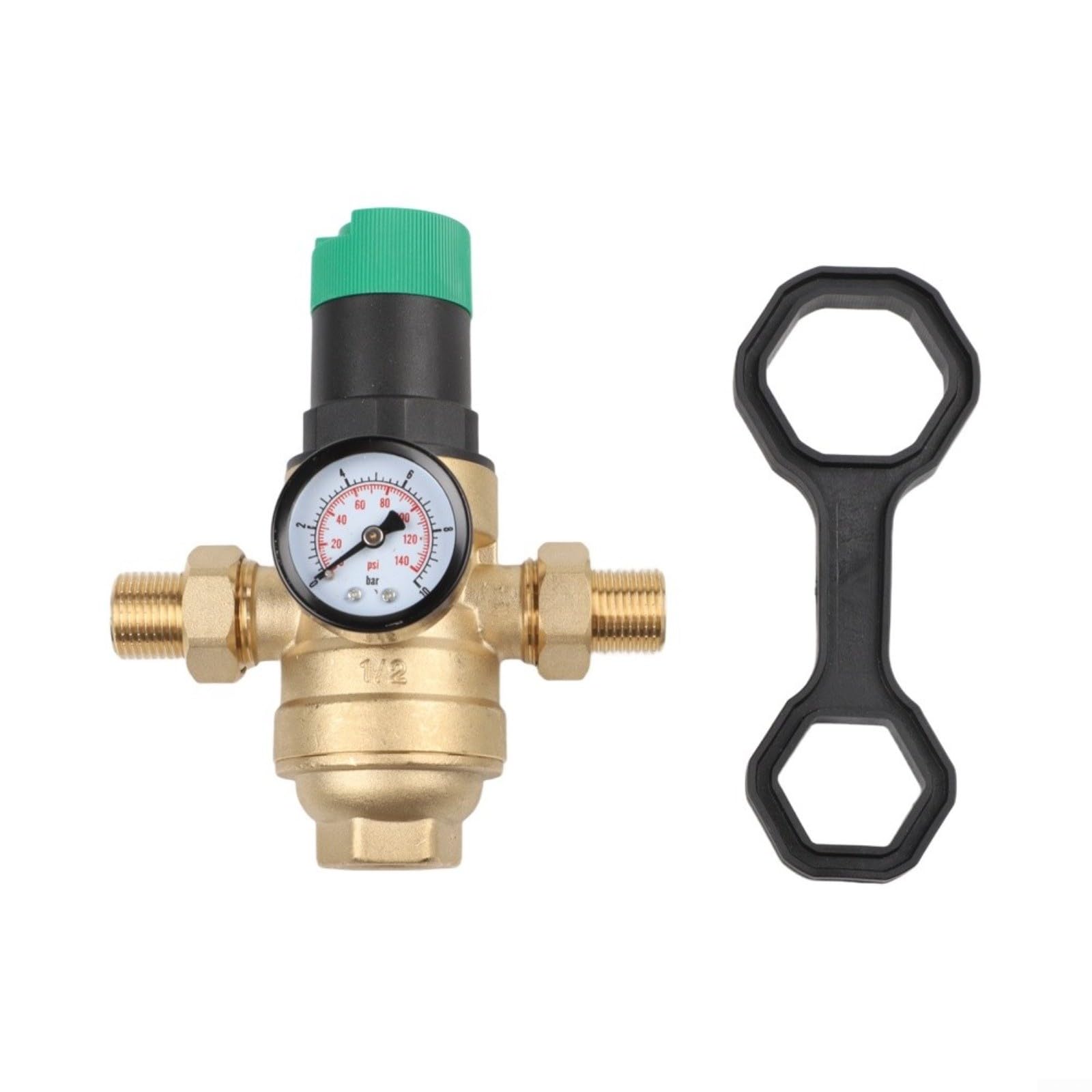 Messing Druckminderer mit Filter 40μm, G/NPT Gewinde DN15-DN25, Wasserdruckregelventil 0,1-1,5MPa für Hausinstallationen(1/2-G)