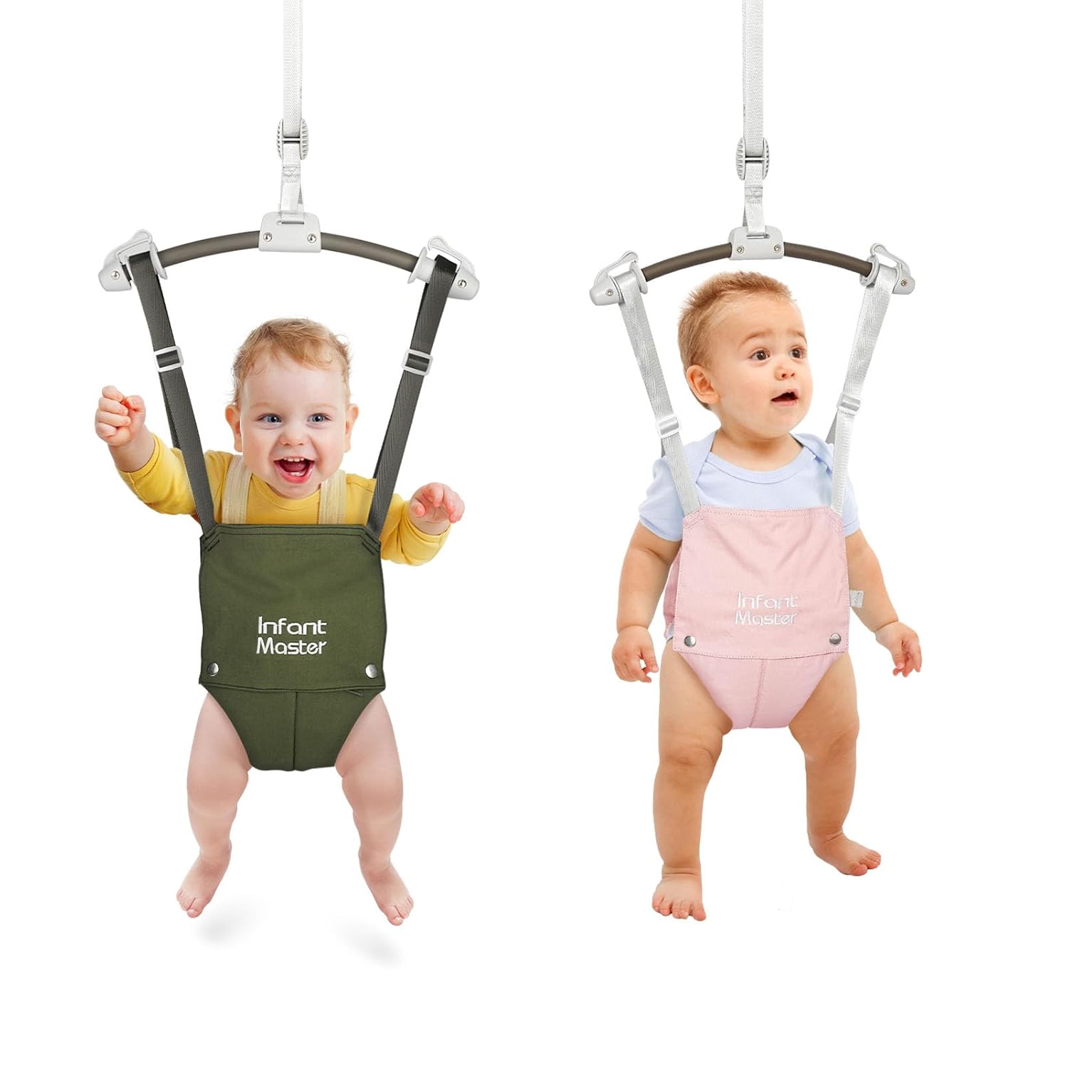 Infant Master Baby Doorway Jumpers Green and Pink, Sturdy Johnny Jumper w/Adjustable 10.8"-23.6" inches Strap