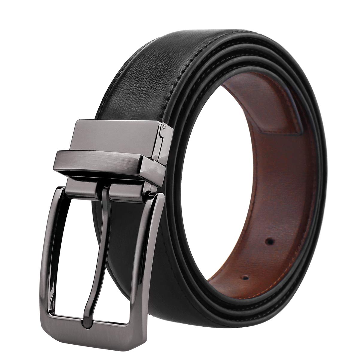 Yoobure Belts for Men Genuine Leather Dress Belt Reversible with 1.3" Wide Rotated Buckle