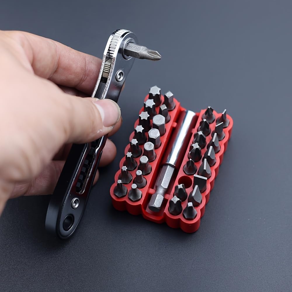 Mini Ratchet Wrench Set 34-in-1 Dual-Direction 36-Tooth Steel Hex Torx Bits Non-Electric Screwdriver DIY Industrial Tools