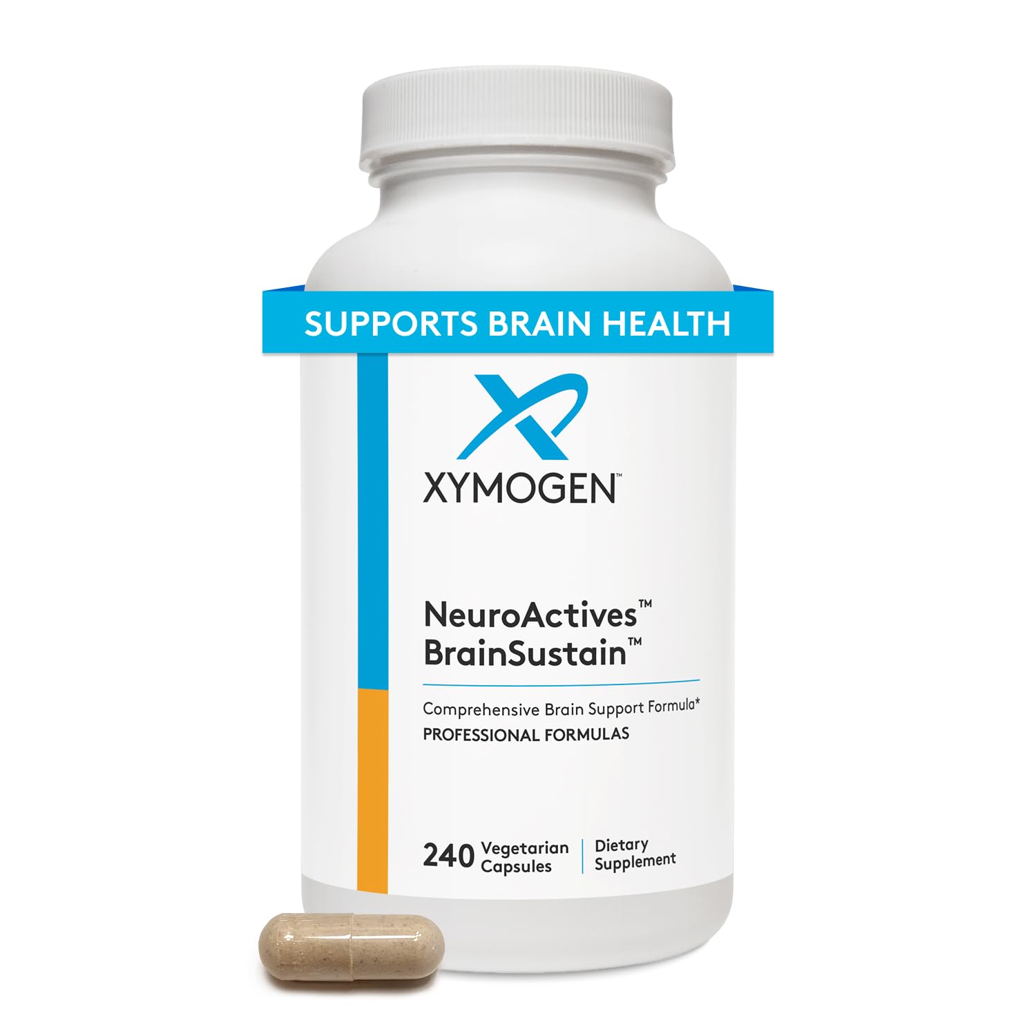 XYMOGENNeuroActives BrainSustain - Brain Supplements for Memory and Focus Support - Brain Health Supplements for Adults - Vegan, Gluten Free + Non GMO (240 Capsules)