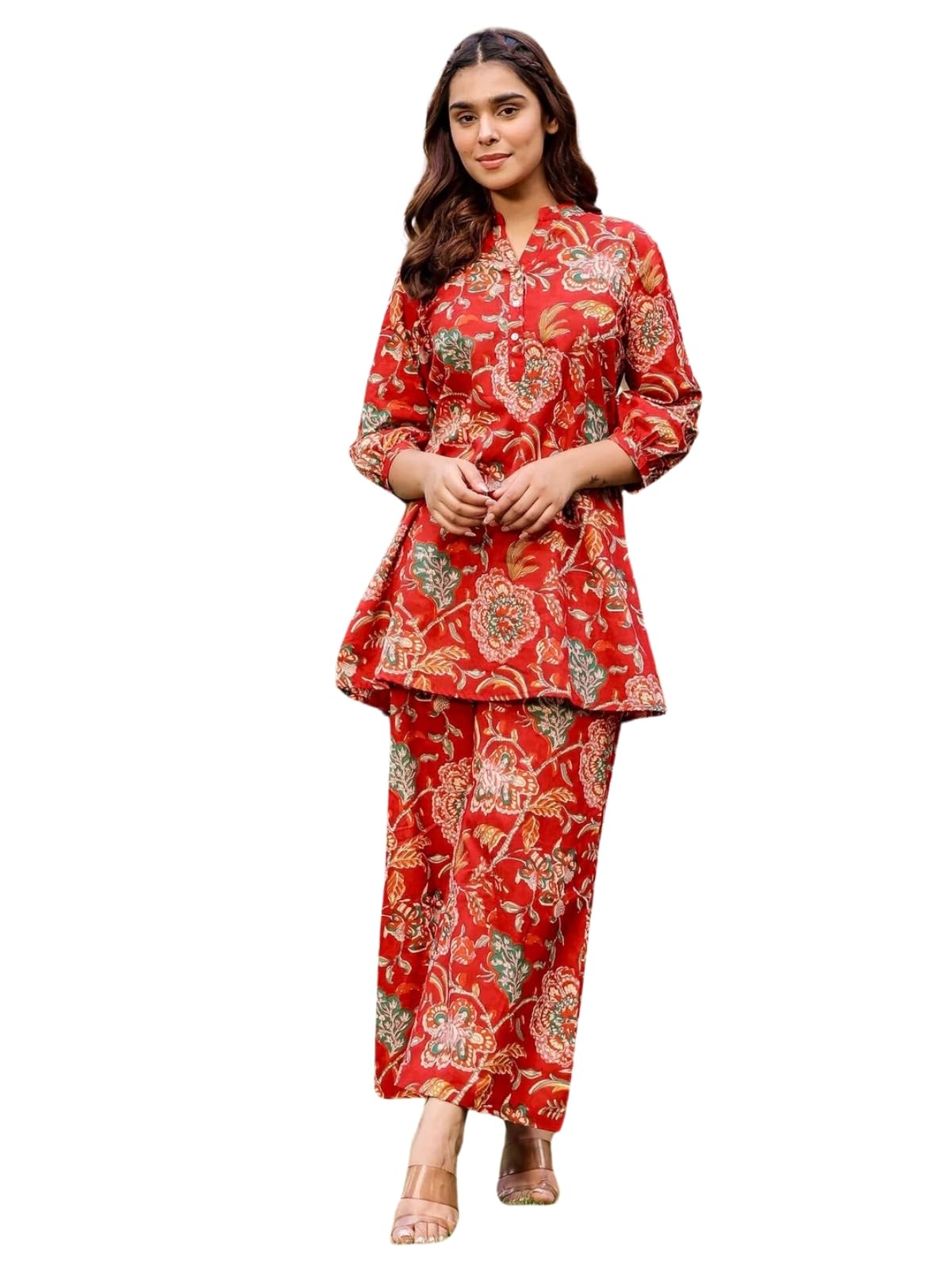 GRECIILOOKSAnarkali Kurta-Set for Women – Viscose Rayon Printed Kurta & Straight Pant | 3/4 Sleeve Trendy Summer Travel Outfit Dress | Festive Indian Traditional Outfit for Functions & Puja | Picnic | Vacation Wear