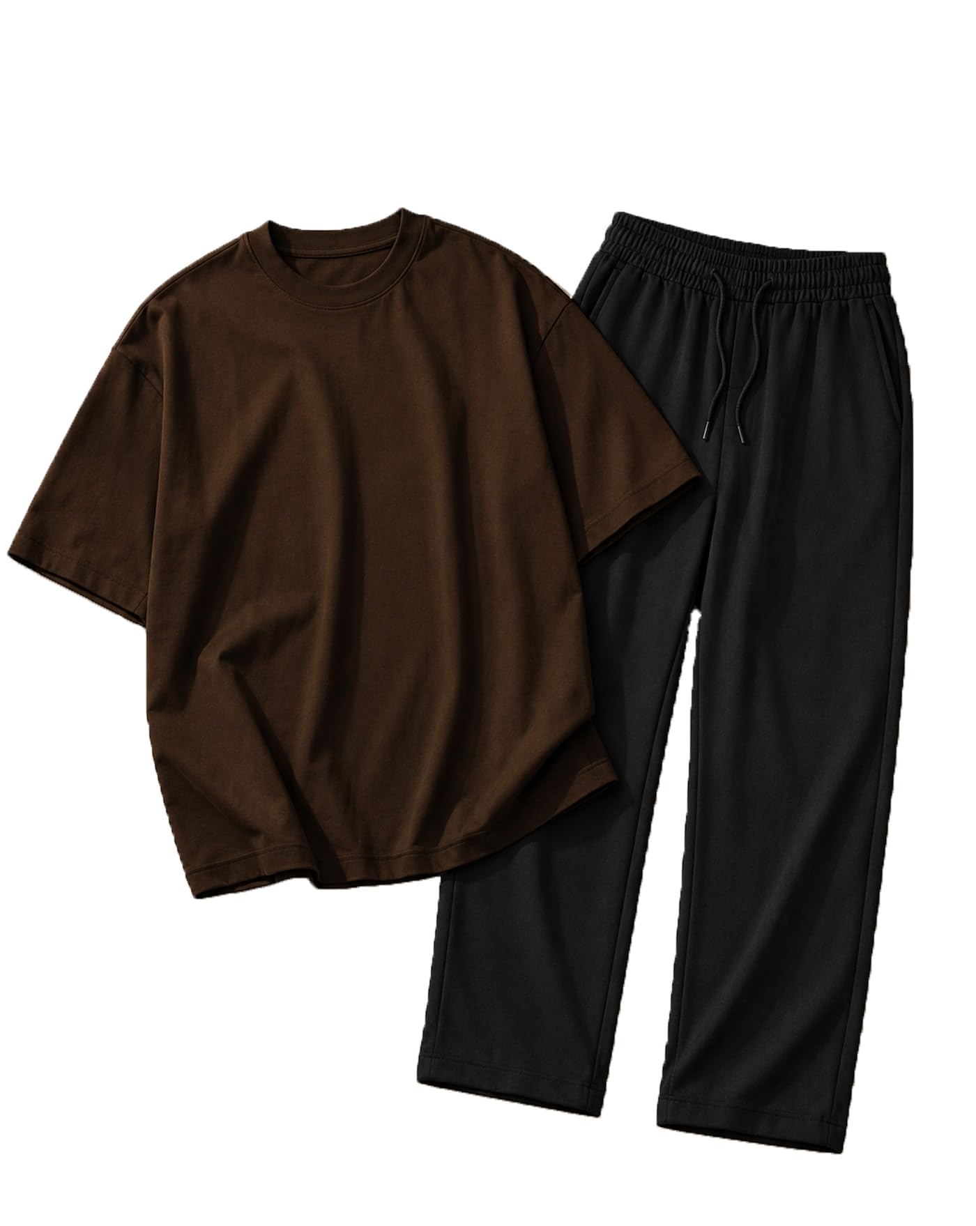 Men's Graphic Print Co Ord Set | Oversized Round Neck Half Sleeve T Shirt with Elastic Waist Track Pant | Casual Travel Wear, Sports Wear Tracksuit for Men-image-47
