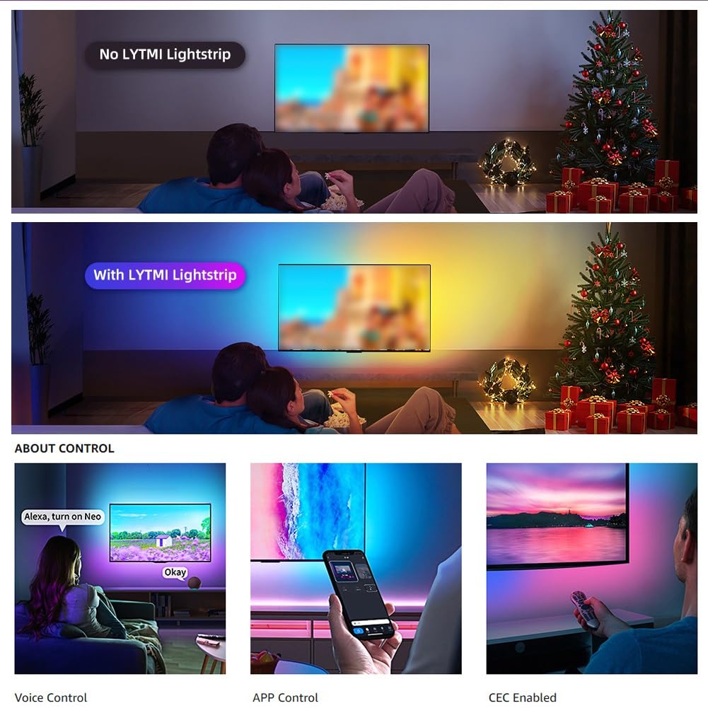 DONGXIAO Luce A Led for La Tv,Striscia Luminosa A Led for Tv 0-115in,Retroilluminazione Tv Con Telecomando E App Controllo Striscia RGB,Striscia Luminosa RGB for Home Theater(8m)