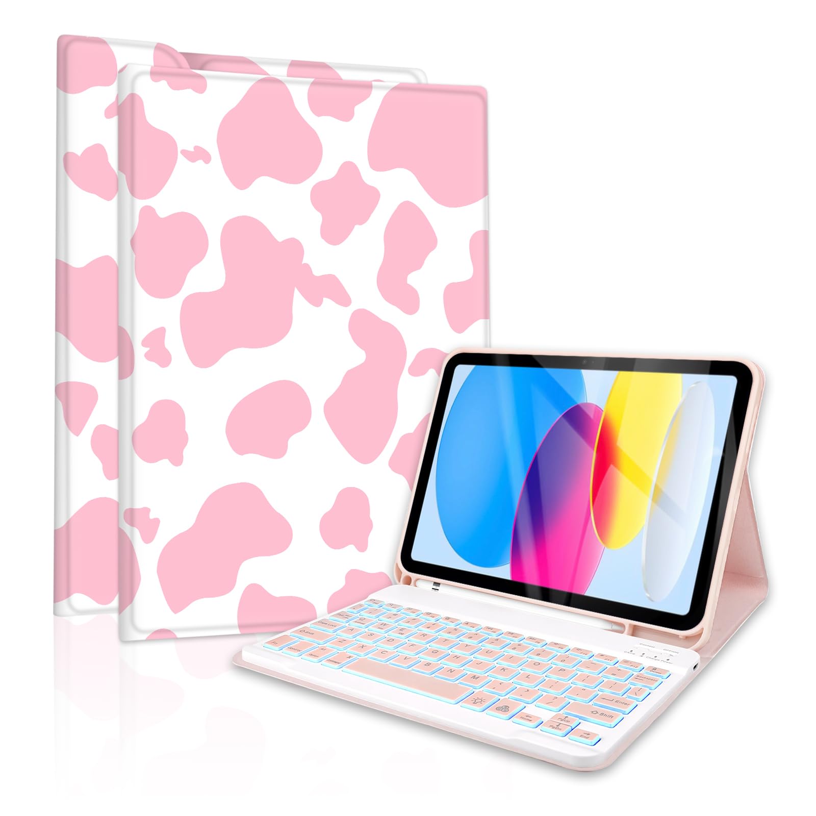 TopPerfekt for Bluetooth Keyboard for iPad 10th Gen 10.9 inch (2022) case (A16) 11th/ 10th Gen Case 11'' (2025) with 7-Color Backlights, Pencil Holder