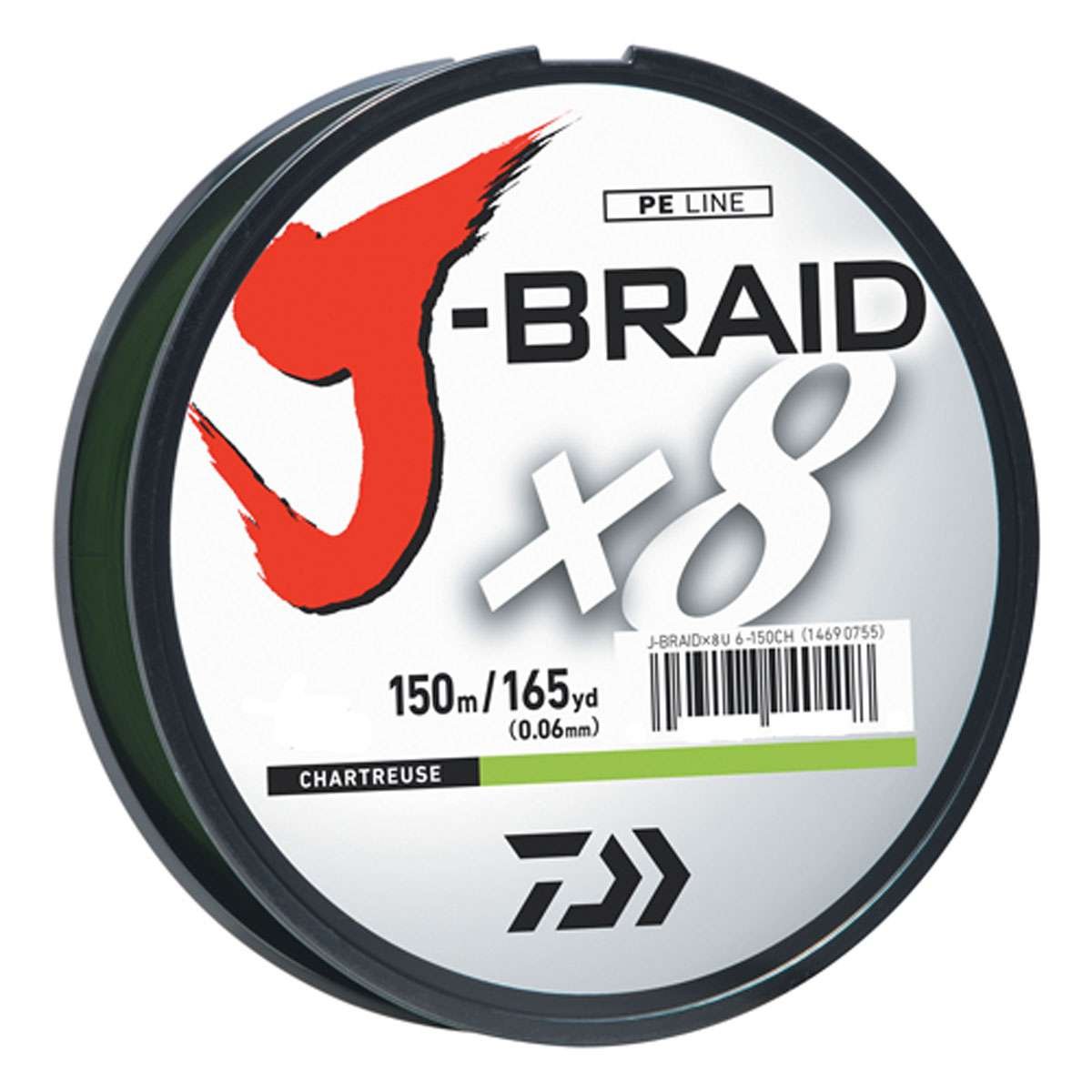 Daiwa J-BRAIDX8, Filler Spool, Chartreuse, Mono Dia.= 2.5lb.