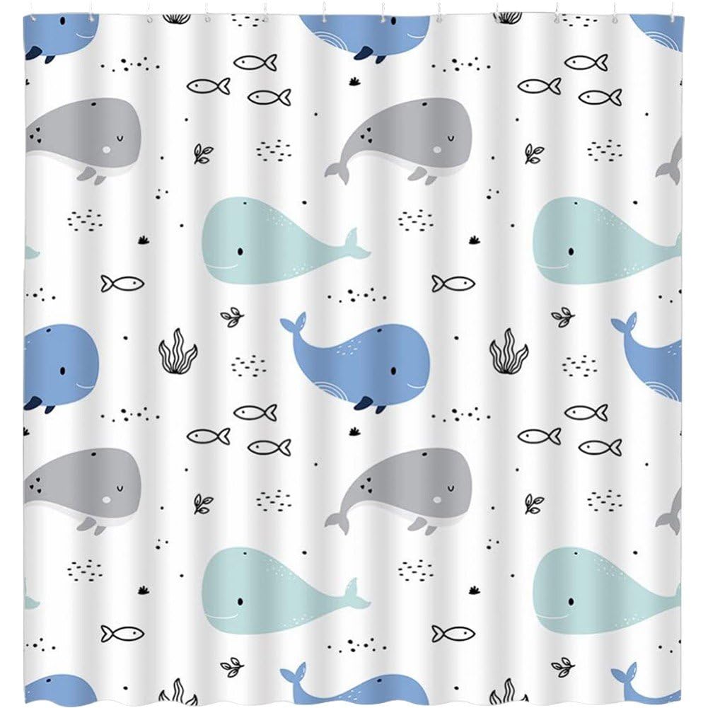 Rideau de douche baleine moderne Sanfly pour baignoire et salle de bain