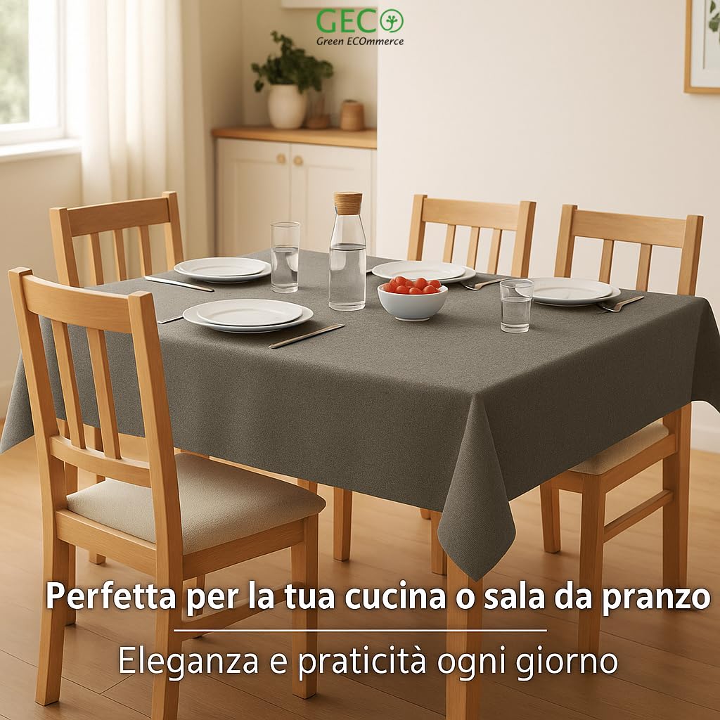 Tovaglia Rettangolare Impermeabile 120x230 cm, Antimacchia Lavabile, Plastificata Effetto Tessuto, Retro Felpato Antiscivolo, Ideale per uso Interno ed Esterno (120x230 Beige)
