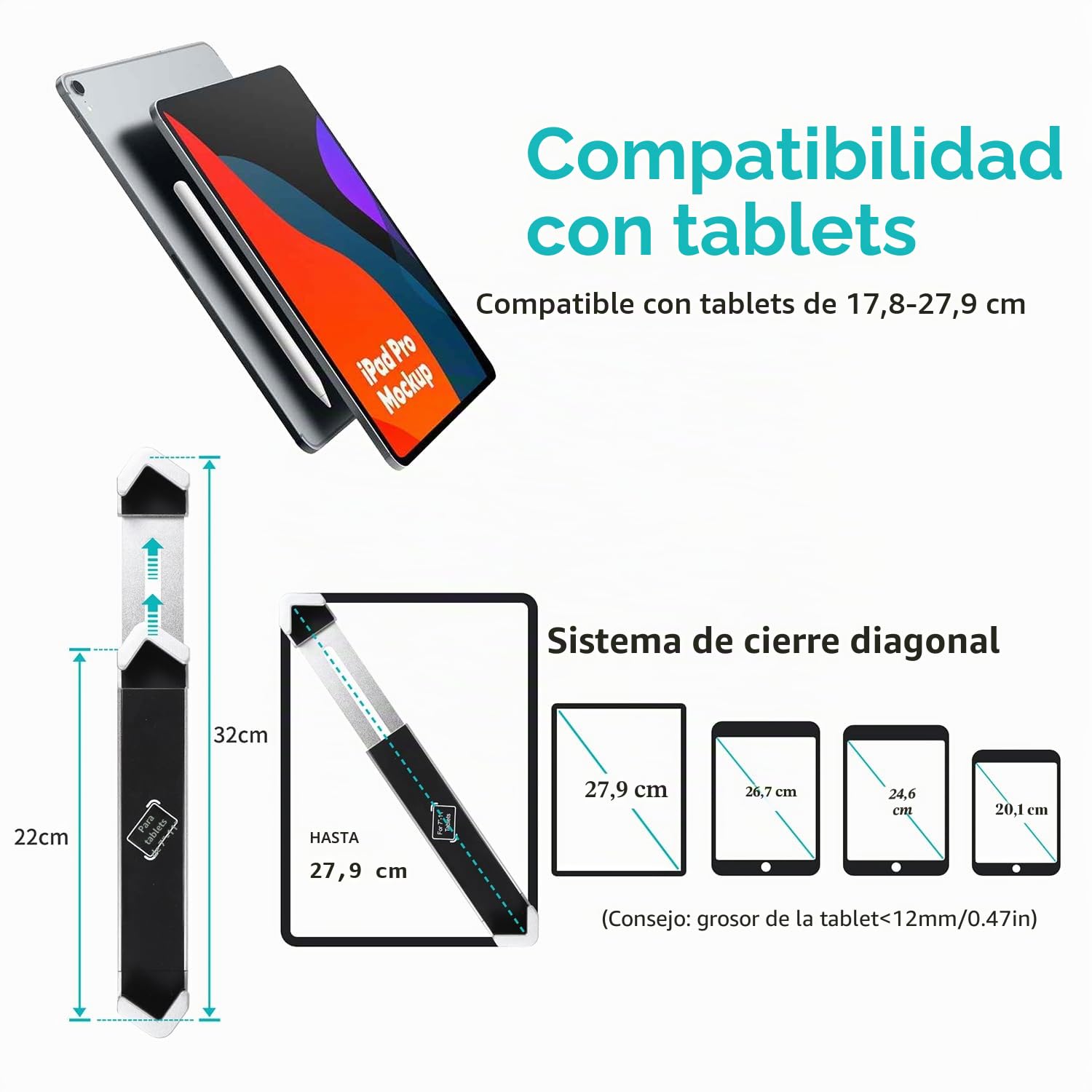 Soporte Tablet Antirrobo Mesa, Soporte Tablet Seguridad de Aluminio | Soporte iPad para Exposiciones, Quioscos, Tiendas, para iPad Pro Air Mini, Galaxy, Surface, Tabletas 7-11"