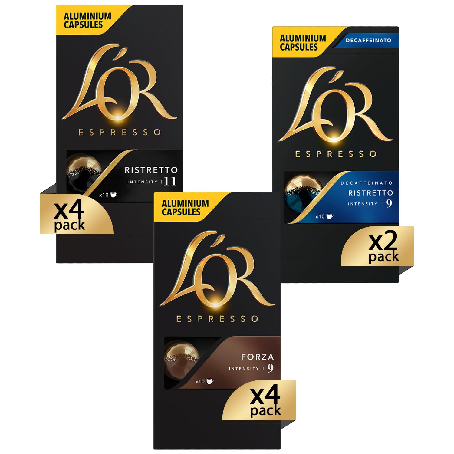 L'Or Capsule Espresso - 40 Ristretto, 40 Forza, 20 Decaffeinato | Totale 100, Confezione mista, in Alluminio, Compatibili con macchine Nespresso®* Original