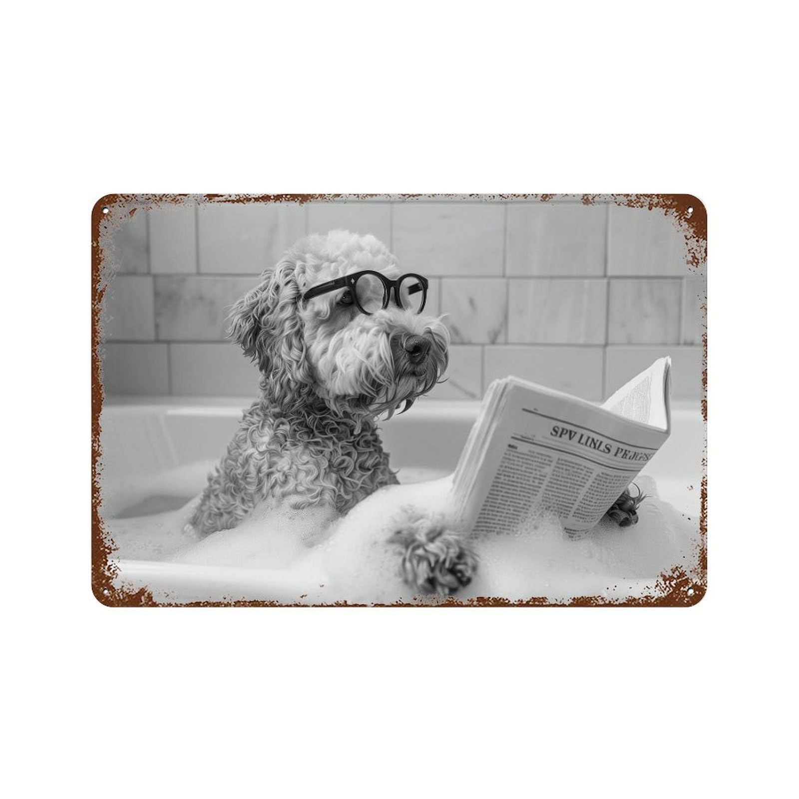 xiaoxiaoshen Goldendoodle Bathtub Wall Art Wall Decor Art Metal Tin Poster Modern Home Decor Art Home Bar Shop Decorations Vintage Sign 20x30cm